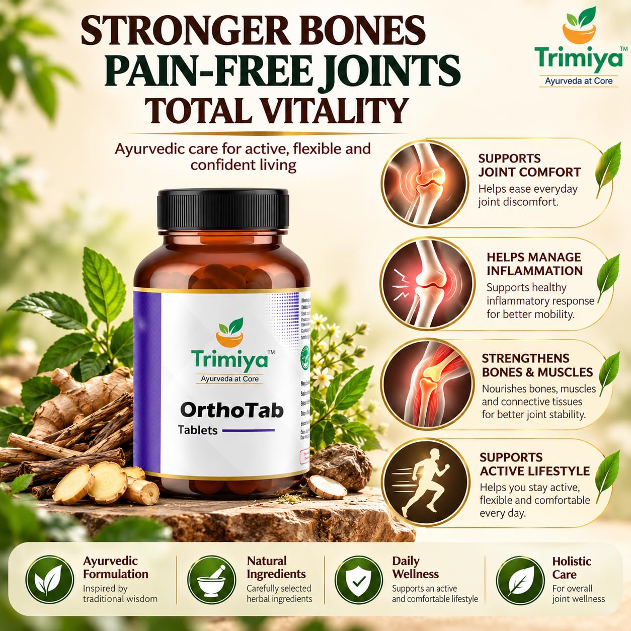 OrthoTab Ayurvedic Joint Pain Relief Tablets | With Shallaki, Ashwagandha & Mahayograj Guggul | For Knee, Back & Muscular Pain Relief | Enhances Bone Strength & Flexibility | 60 Tablets — Amazon image 3