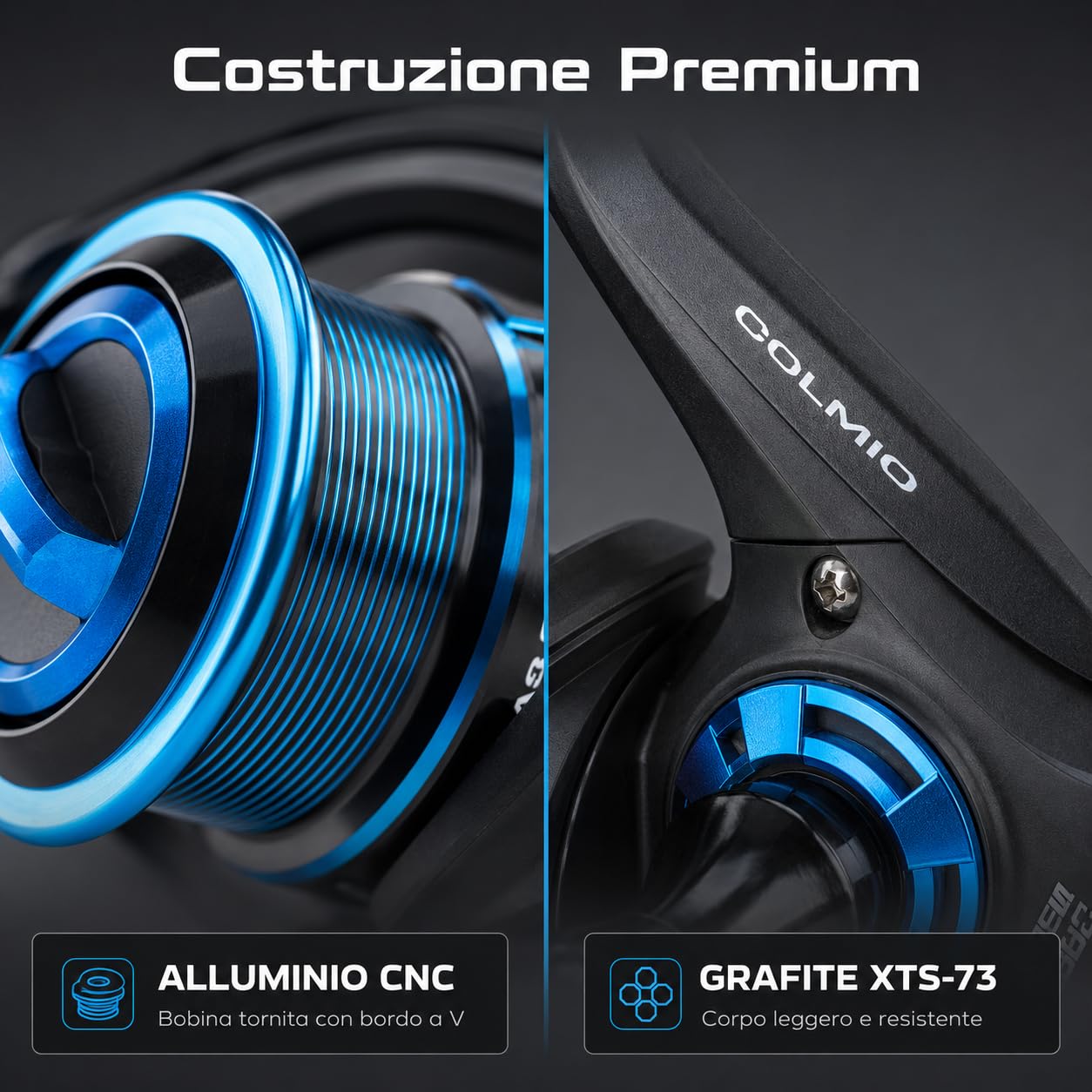 Colmic MARS Mulinello da Pesca Spinning | Grafite XTS-73, Bobina Alluminio CNC | Frizione Impermeabile | Taglie 1000-8000 | Mulinello Spinning, Feeder, Surfcasting, Carpa