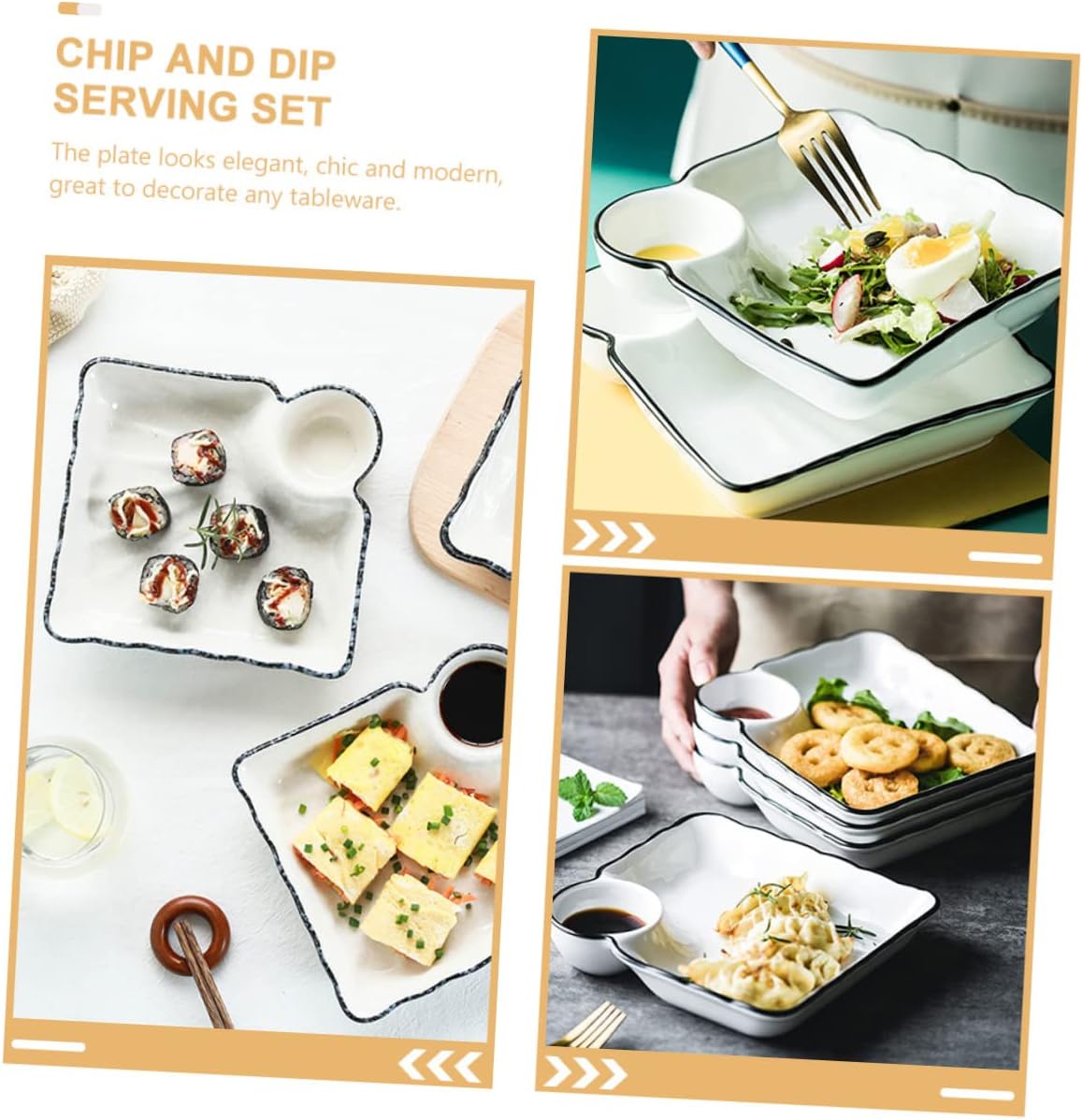 2Pcs Ceramic Sushi Plates with Dipping Sauce Dish Japanese Food Serving for Dumplings Snacks and Appetizers Reusable Decorative Tray