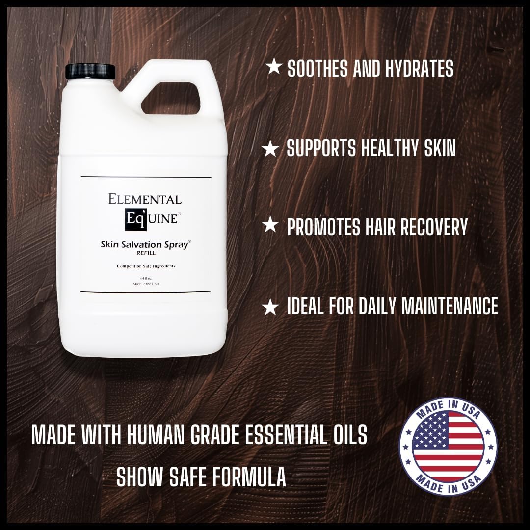 Elemental Equine Skin Salvation Spray 64oz for Horses - Helps with Mane and Tail Rubbing and Scurf, Hives, Daily Maintenance to Support a Healthy Hair Coat After Treatment of Skin Conditions.