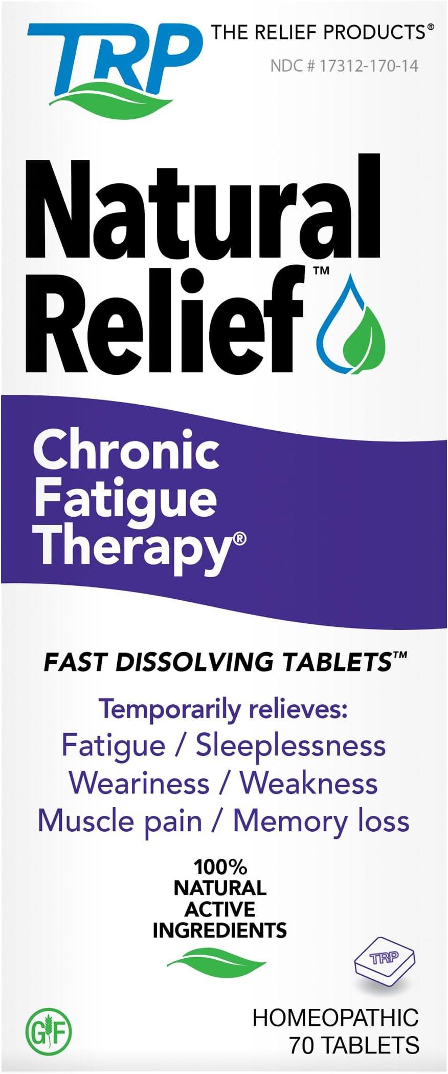 The Relief Products Chronic Fatigue Therapy - 100% Natural Active Ingredients - Fatigue, Weakness, CFS, Tiredness - Fast Dissolving Tablets - 70ct
