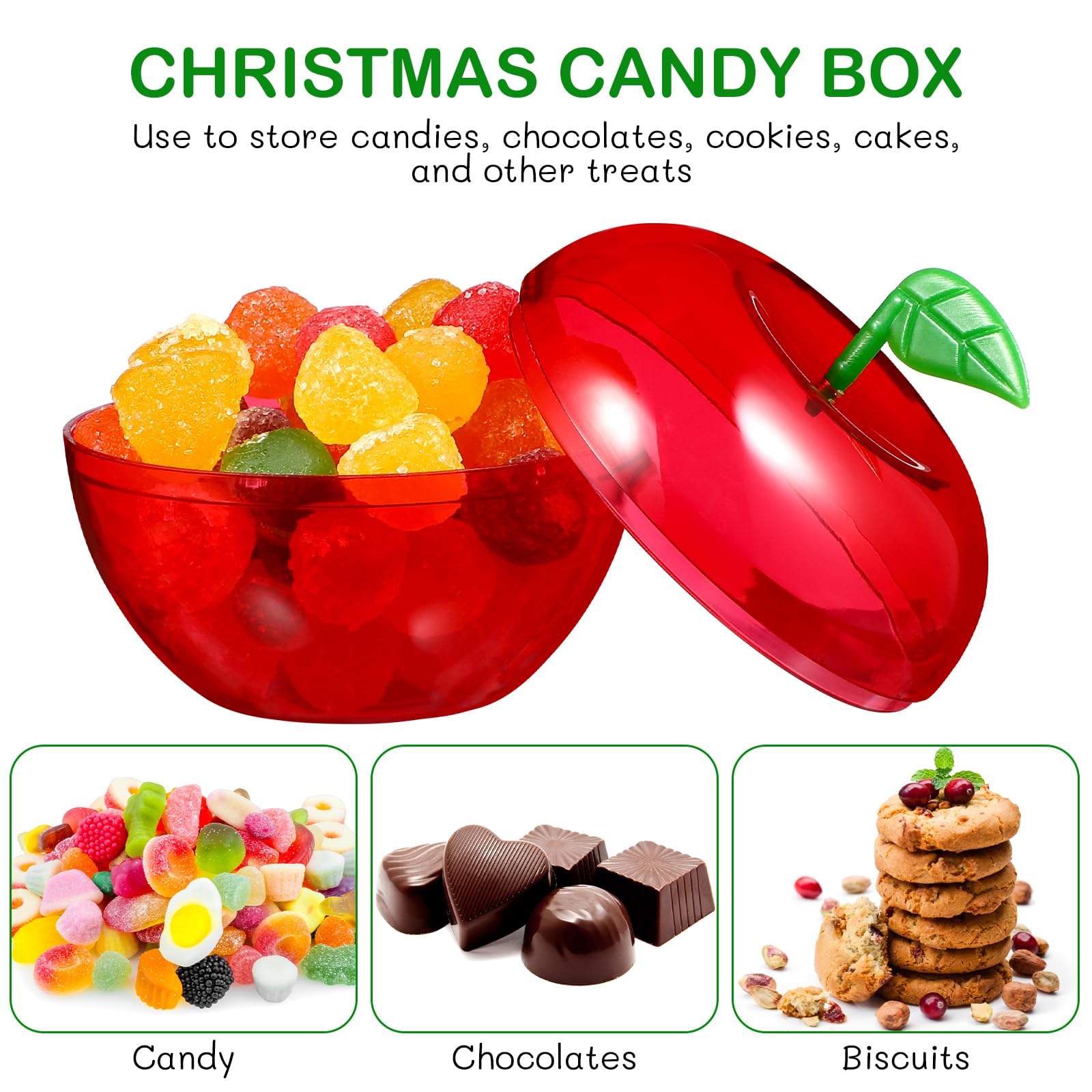 Toyvian Apple Container, 12 pezzi, 7. 5x7. 5x7. 5cm, a forma di mela, caramelle a forma di mela, contenitore di caramelle di Natale, ora bianco forniture per feste, forniture discendenti