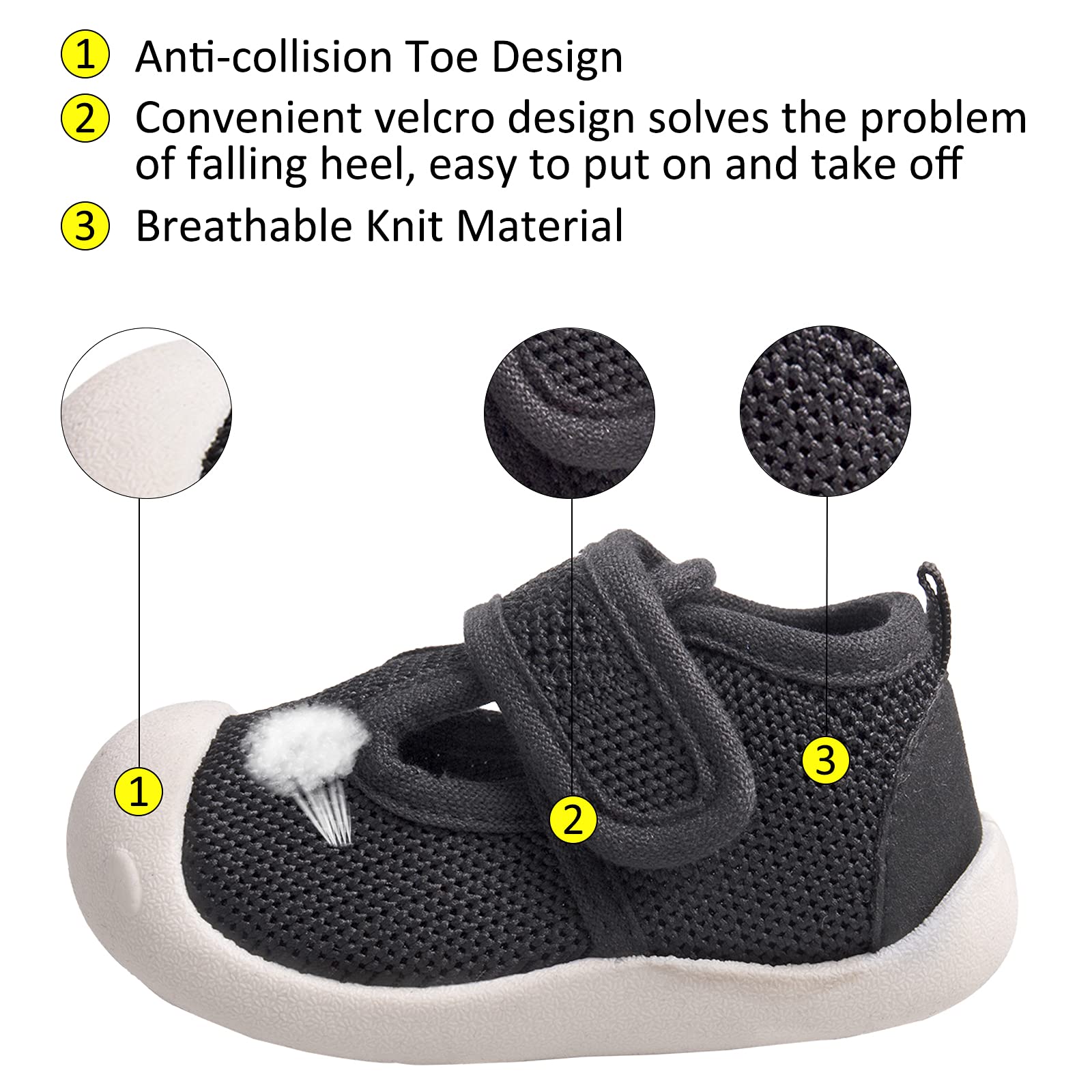 VCOOTS Baby Boy Girl First Walking Shoe 1-4 Years Kid Lightweight Non-Slip Breathable Shoes Infant Mesh Breathable Slip-on Shoes Outdoor Running Sports Sneakers (T01,Black,18-6)