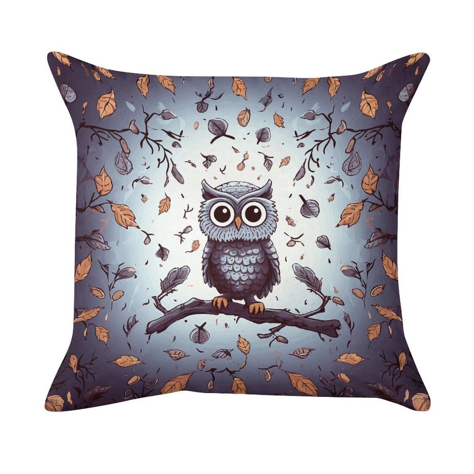 FekiLoot Throw Pillow Cover Owl Tree Branches Painting Art Decorative Square Pillow Cover Comfort Breathable Pillowcases Soft Velvet Square Modern Cushion Covers for Sofa Couch