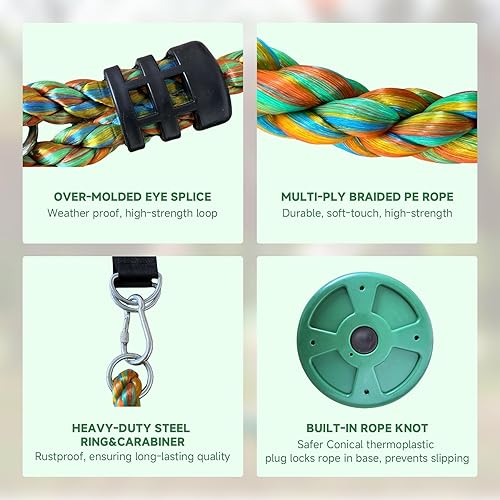 Miniatura 5 de Columpio de árbol para niños, asiento de columpio de disco de cuerda de escalada resistente, divertido y seguro para niños y adultos, ideal para