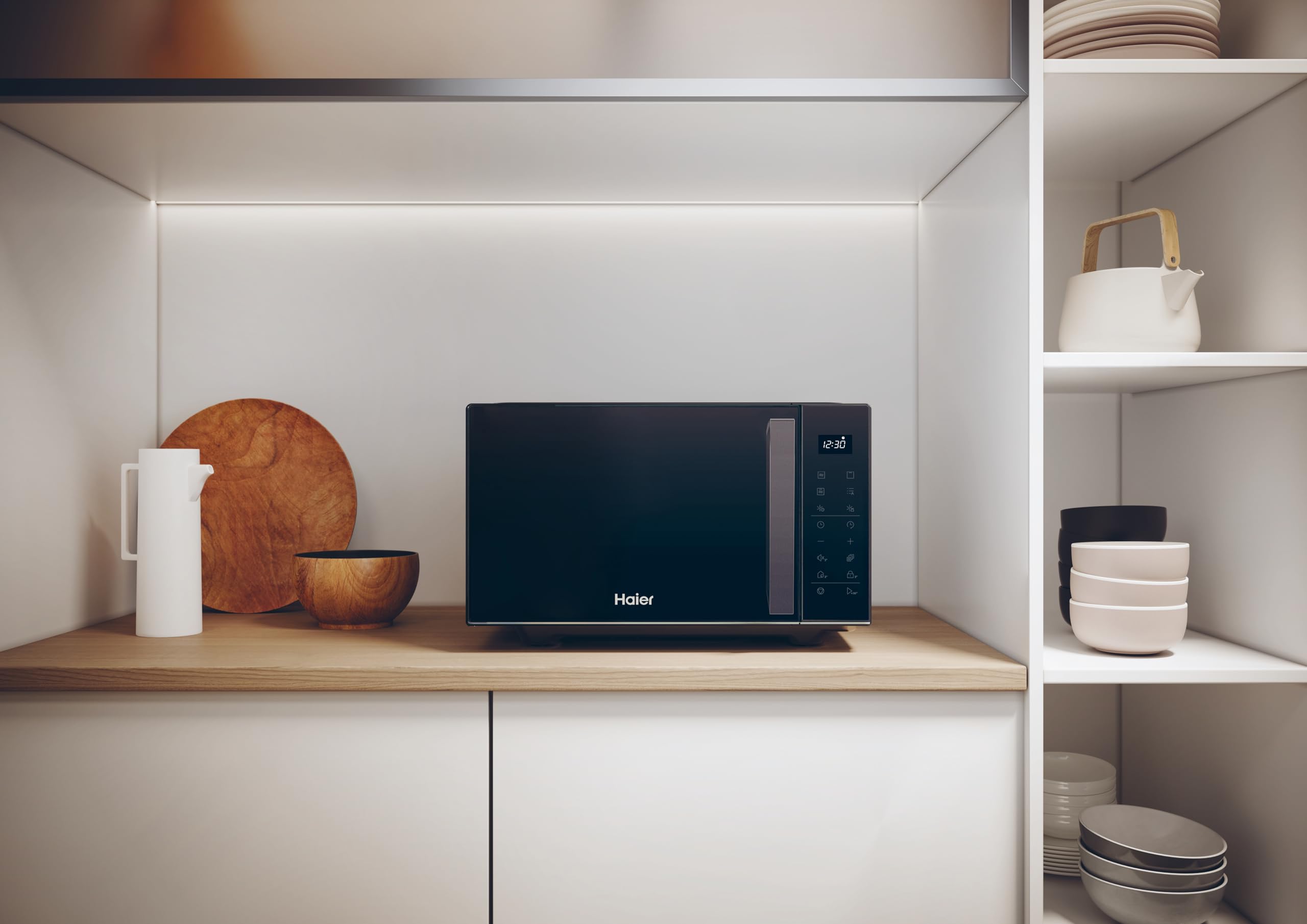 Haier Series 2 HAMGI23S2STB Microondas con grill, 23L, Potencia 900W, Potencia Grill 1000W, 6 Niveles de Potencia, 6 Funciones, Interfaz táctil, 8 Automenús, Negro