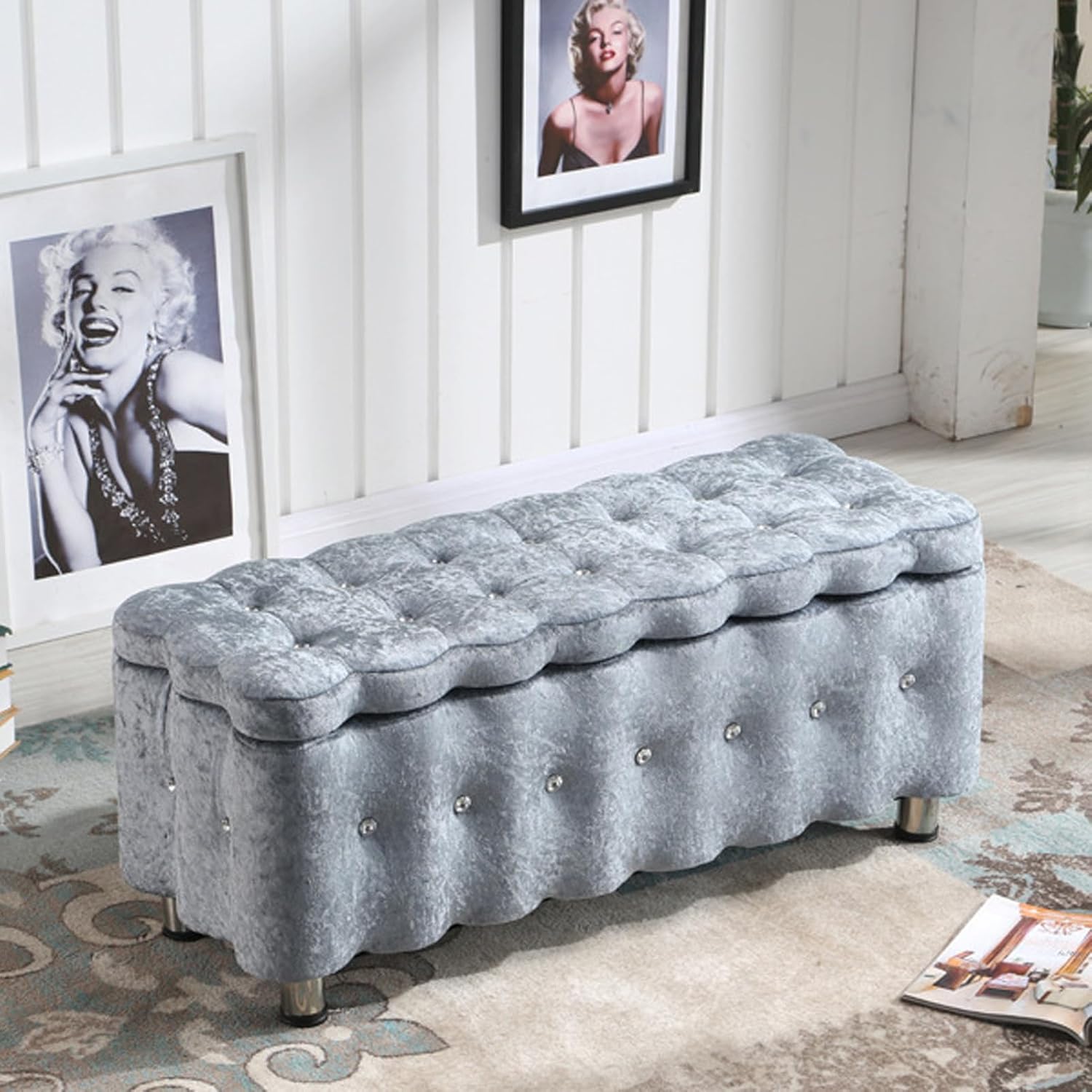 Storage Ottoman Bench, Upholstered End of Bed Stool with Seating, Shoes Organizer Bench for Bedroom, Living Room, Entryway