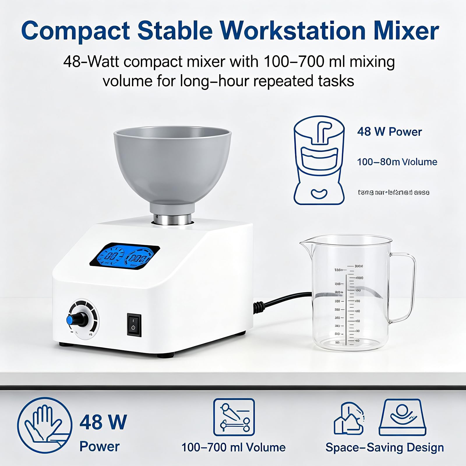 COYEUX Elektrischer Gipsmischer (48 W), 0–300 U/min, Alginatmischer, 6 Geschwindigkeitsstufen, Digitaler Timer (0–99 S), 100–700 Ml Fassungsvermögen, Für Gips Und Glasionomerzement