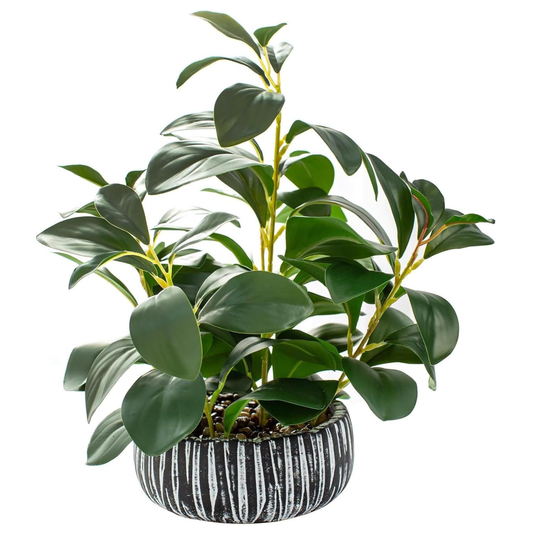 Pequeñas plantas artificiales en macetas para decoración de escritorio.
