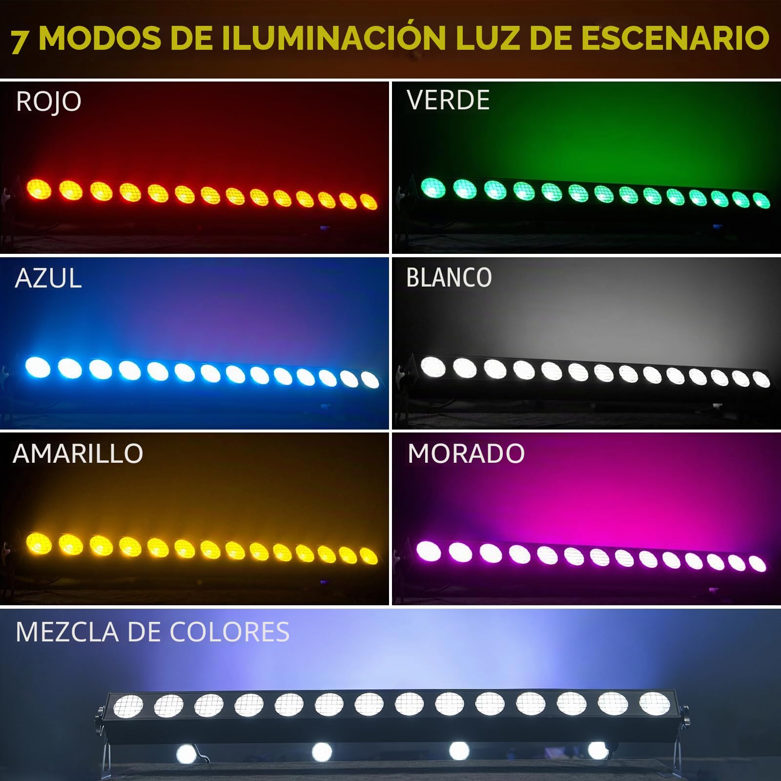 14 * 20W COB Wallwasher Luz de Escenario Barra, Foco de Efecto LED RGBW Ángulo de Haz 25° Control de Punto DMX512 Luz de Fiesta Estroboscópica para Dj Halloween Exteriores Disco