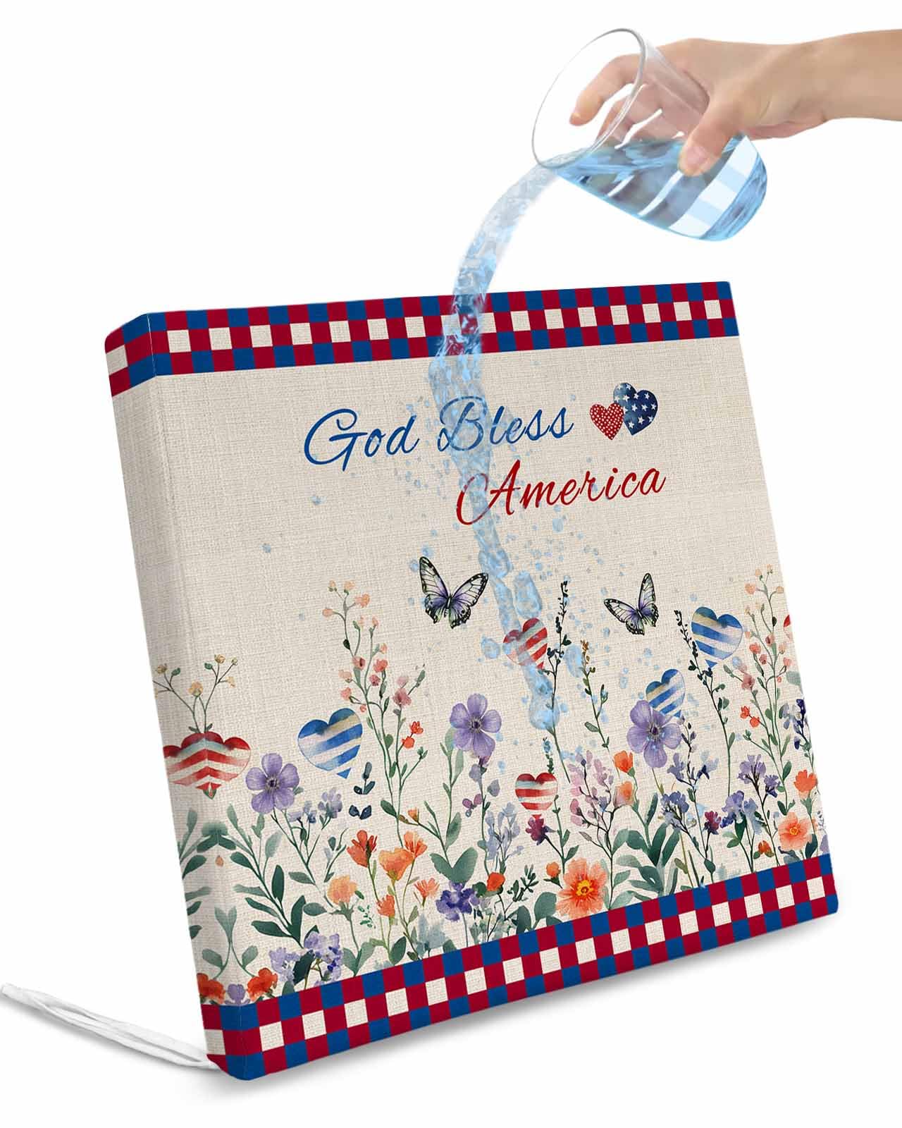 Hokiten 4th of July Outdoor Cushion Chair Cover Set of 2 - Waterproof Couch Seat Covers, Independence Day Spring Floral Love Heart Patio Furniture Protector Cushions Slipcovers for Sofa/RV, 20