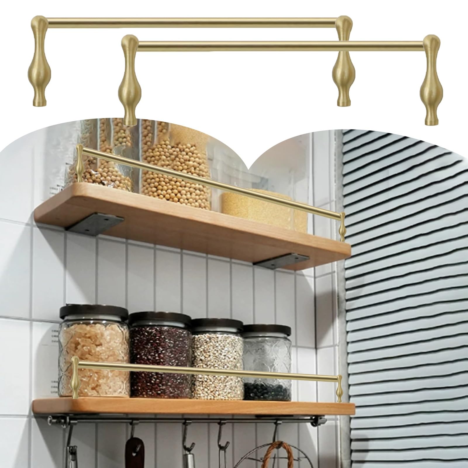 Minglez C 2 Pcs Brass Gallery Rails For Shelves 40 46 48 24 36 In, Kitchen Guardrail Shelf Rail For Wood Shelf, Anti-Fall Bookshelf Shelf Guard Rail(,19Inch/48Cm)