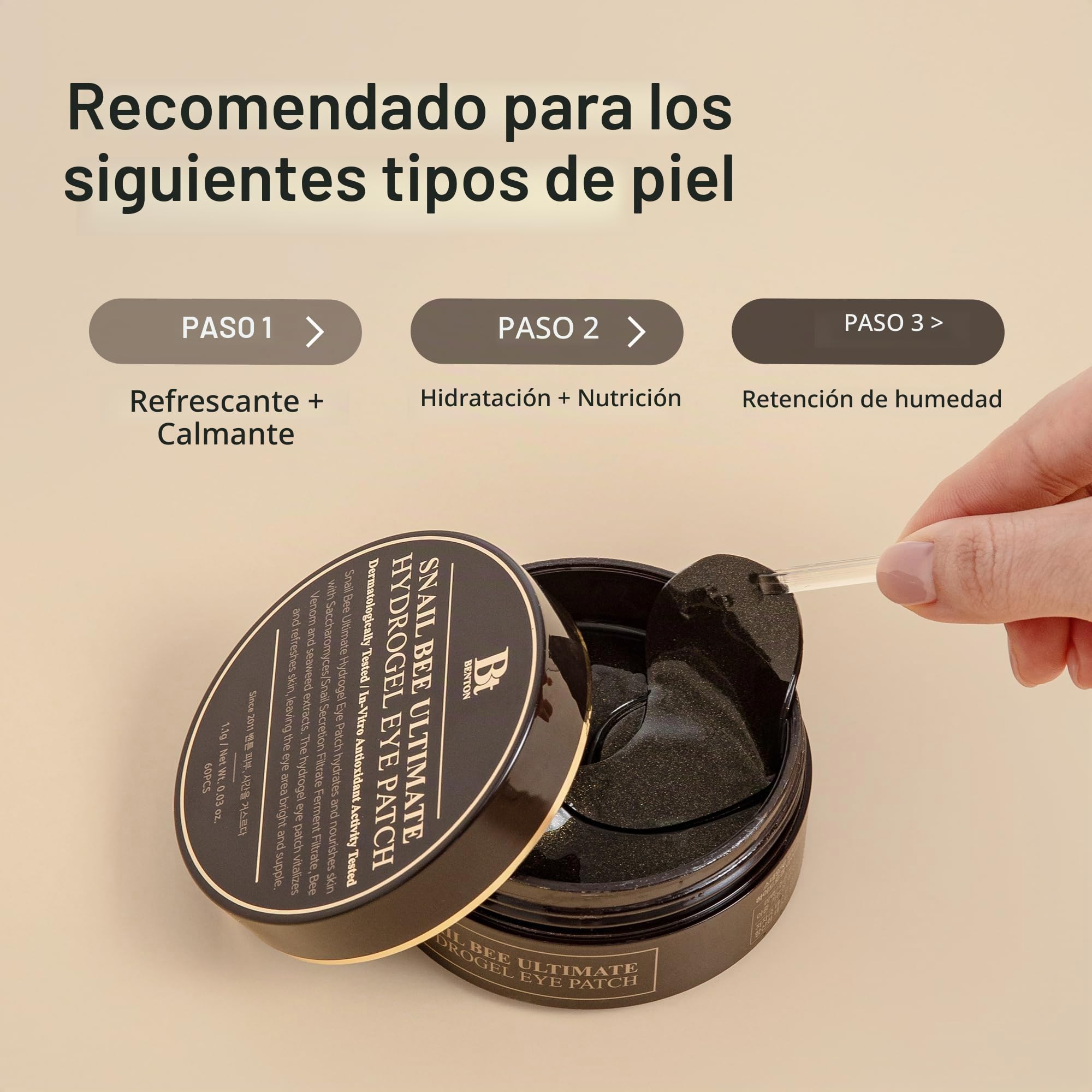 BENTON Snail Bee Ultimate Hydrogel Eye Patch (60pcs) - Parches oculares hidratantes | Parches oculares de mucina de caracol | Parches oculares reutilizables | Parches oculares refrescantes