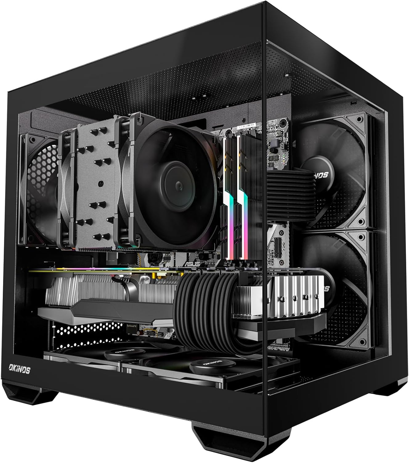 MATX PC Case, 5 x 120mm Case Fans (Non-PWM) Pre-Installed, Type-C Port, 270 Panoramic Tempered Glass Panel, 5-PCIe Slot, 240mm Radiator ONLY for ITX MOBO, Micro ATX Case, Mirage 2