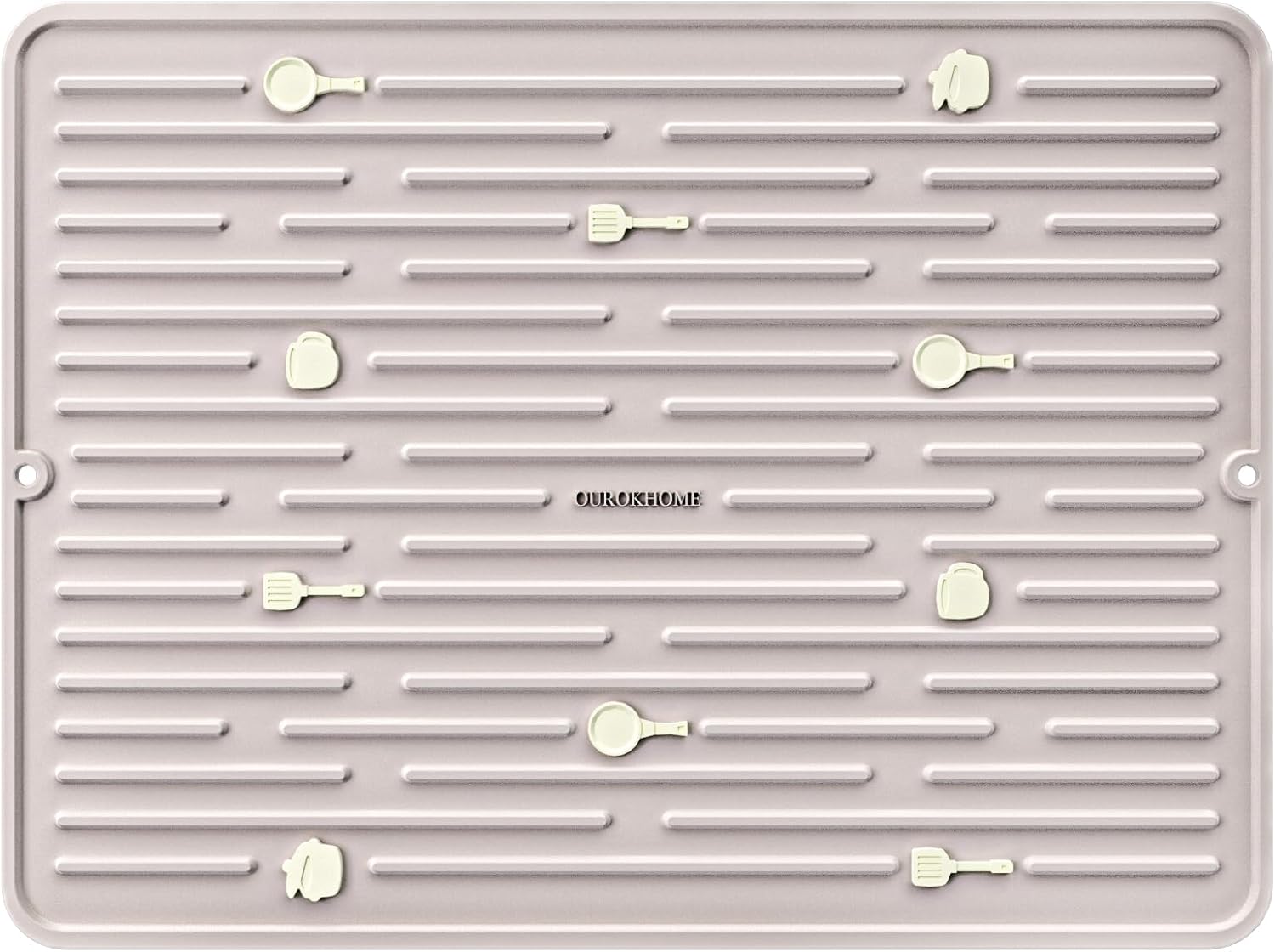 Ourokhome Dish Drying Mat for Kitchen Counter, Slip Resistant Dish Mat, Thickening, Folding, Quick Dry, Heat Resistant Sink Mats, Fits Under Rack, Refrigerator or Drawer liner 12x16 Almond