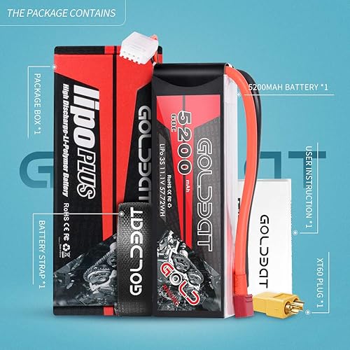 Miniatura 5 de GOLDBAT 5200mAh 60C 11.1V 3S Lipo RC Batería corta con conector T Softcase Pack para RC Car Truck Quadcopter Avión Helicóptero Barco