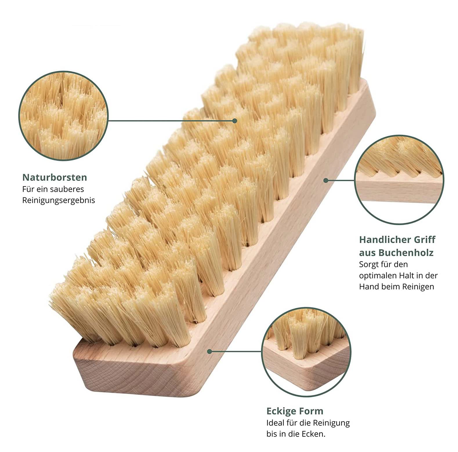 2er Set Scheuerbürste – Wurzelbürste aus Holz mit Naturborsten aus Fibre - Scheuerbürsten, Wurzelbürsten, Hand Schrubber, Putzbürste - Griff aus Holz - Bürsten Made in Germany