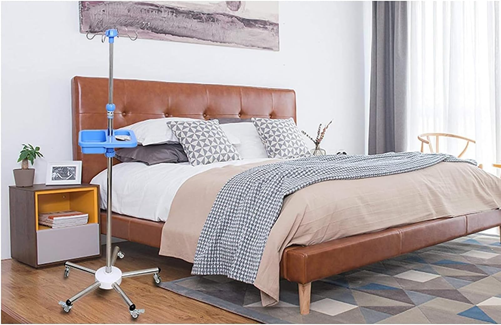Stojak na kroplówkę IV pionowy stojak z regulacją wysokości, mobilny stojak do infuzji z kółkami i 4 haczykami, stojak ociekowy ze stali nierdzewnej, do szpitala, kliniki, opieki rodzinnej