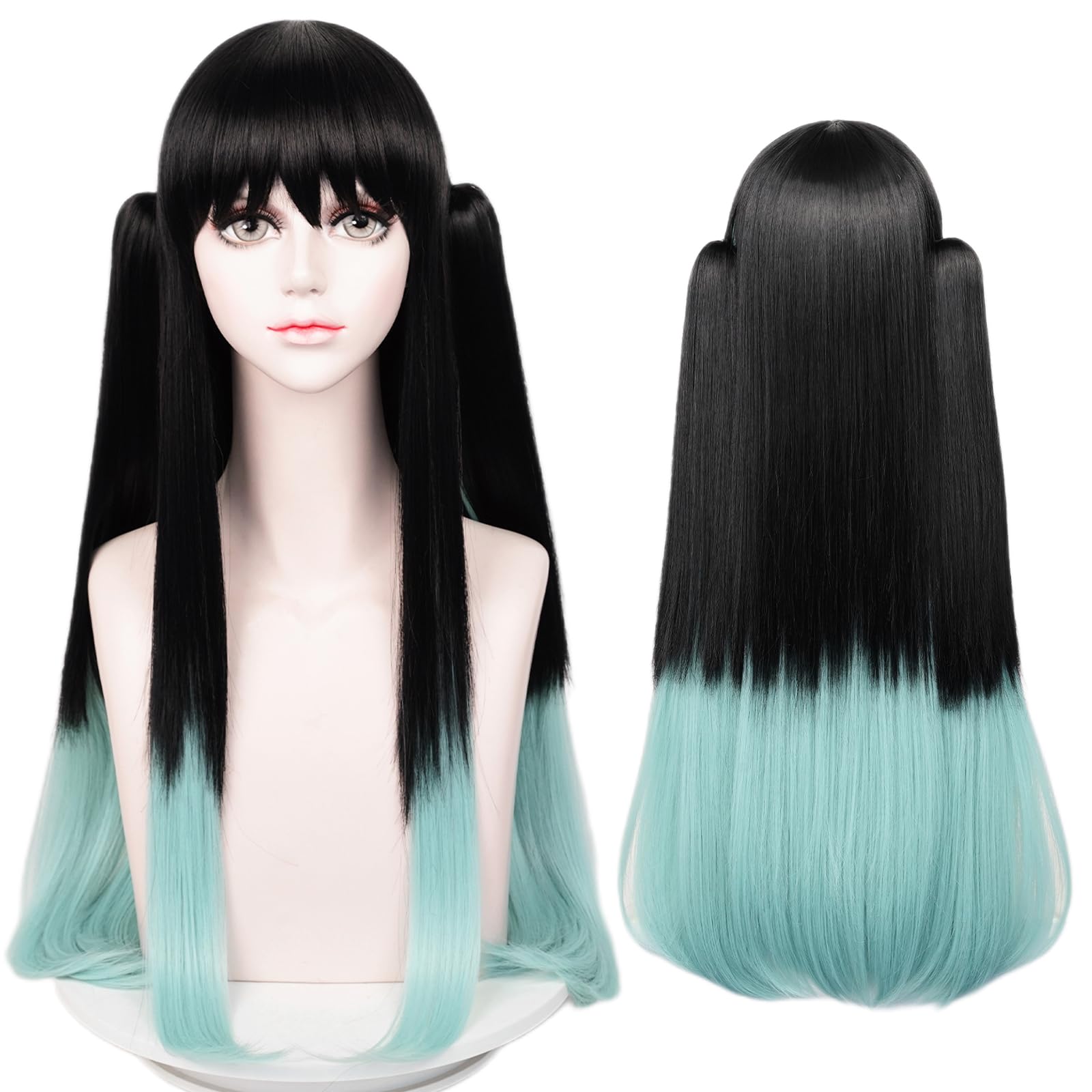 LABEAUTÉ Max Beauty Anime Black & Blue Cosplay Wig for Women Girl, Long Straight Hair Daily Wig for Cosplay Synthetic Hair for Halloween Costume Party Hair Wig + Wig Cap