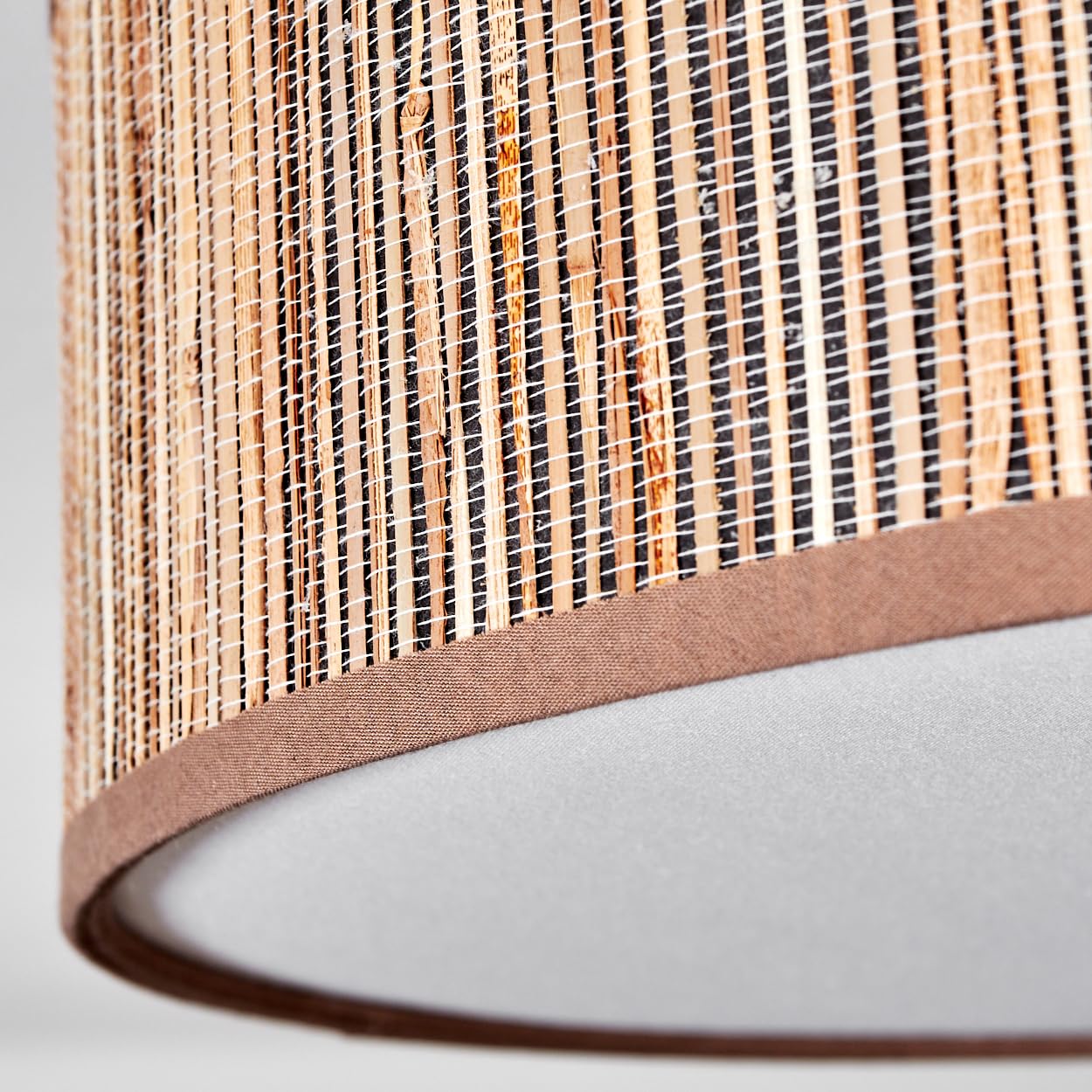 Plafonnier Foggia de HOFSTEIN, en métal/jonc de mer/tissu/plastique en nickel mat/naturel/marron/blanc, lampe bohème ronde (Ø 40 cm), E27, salle à manger, salon, chambre à coucher, cuisine, couloir