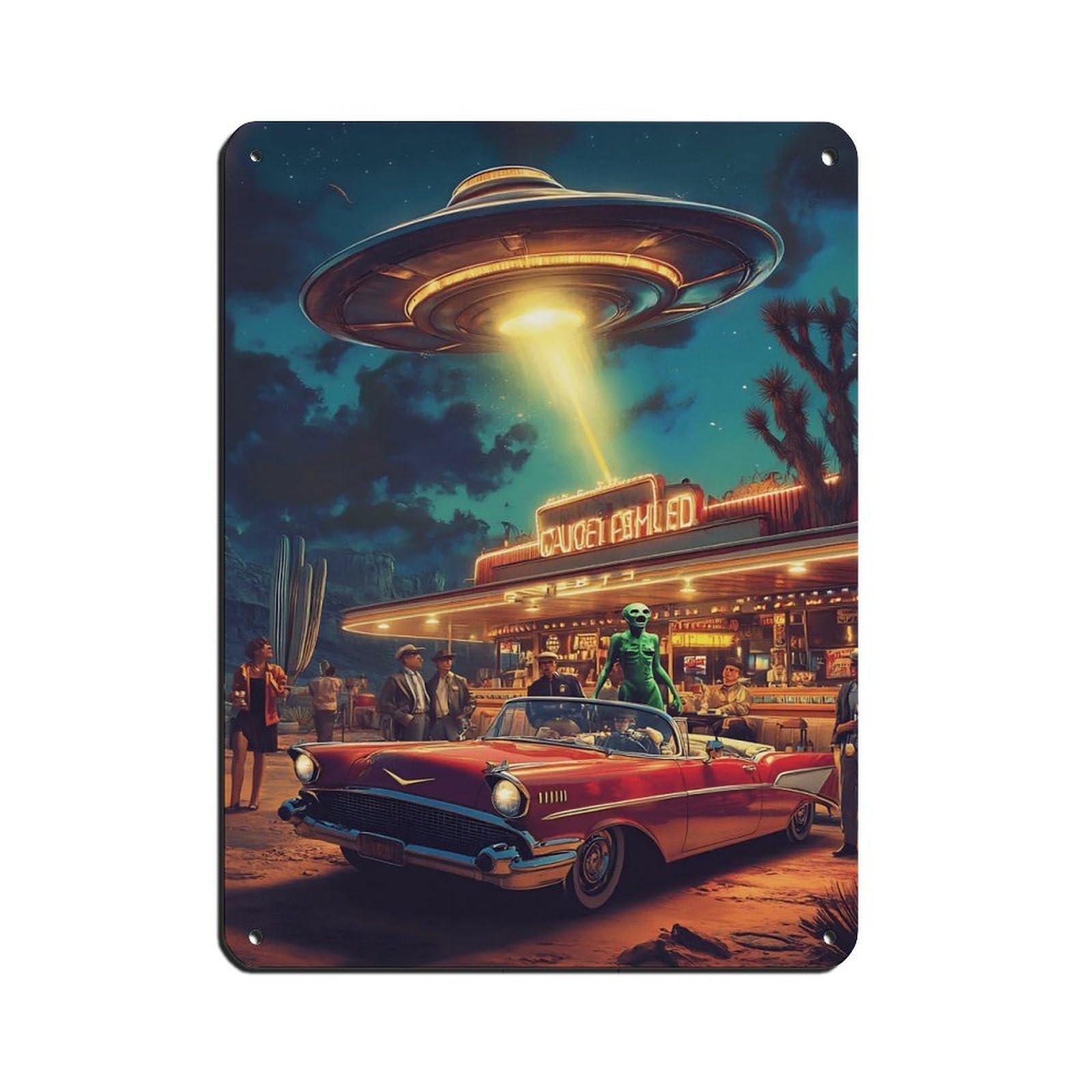 Retro UFO Diner,Vintage Alien Encounter Retro Poster Metal Tin Sign Chic Art Retro Iron Painting Bar People Cave Cafe Family Garage Poster Wall Decoration 12x16inch(30x40cm)