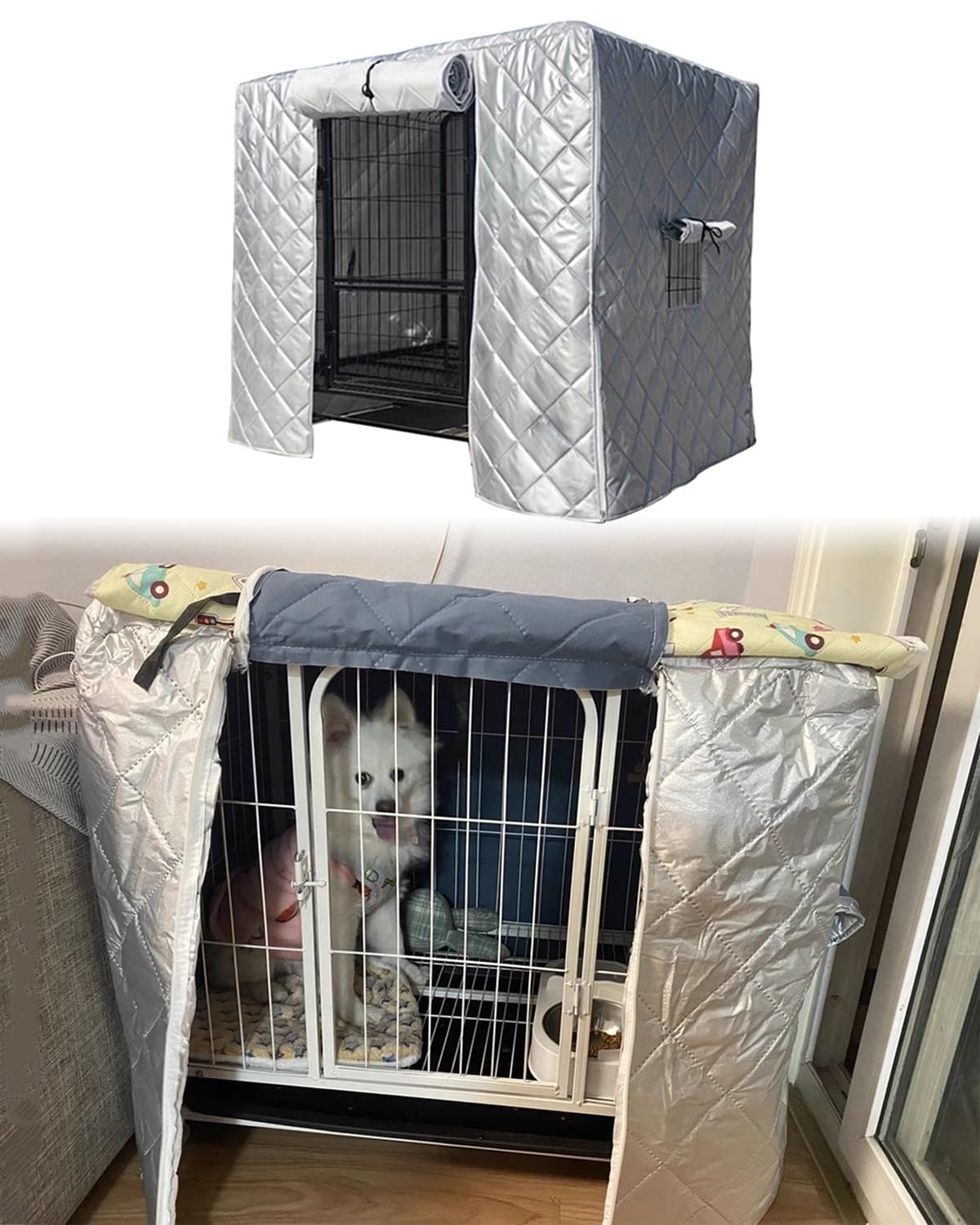 ZIMGOD Inside Outdoor Dog Crate Cover with Roll-up Door & Window, Breathable Dog Cage Privacy Covers, Insulation & Light Reducing Pet Dog Bed Cover(48x34x35cm (18.9x13.4x13.8in))