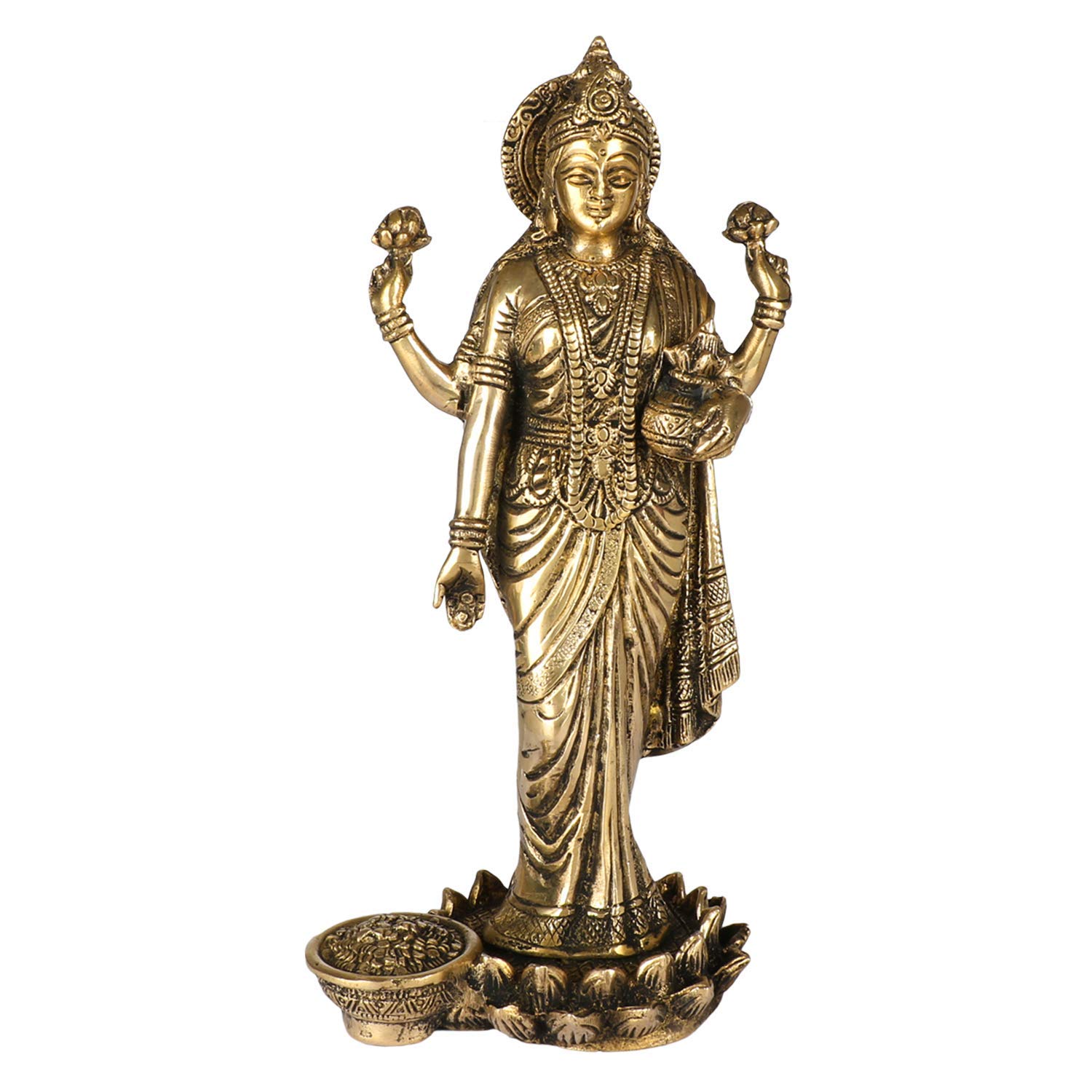 Statue Laxmi debout en laiton 25cm : purifiez l'atmosphère de votre coin prière