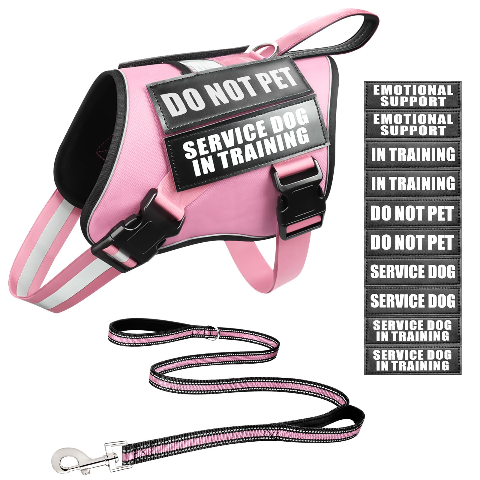 MOOGROU Service Dog Vest Harness and Leash Set+10 Patches,Easy Walk Pink S