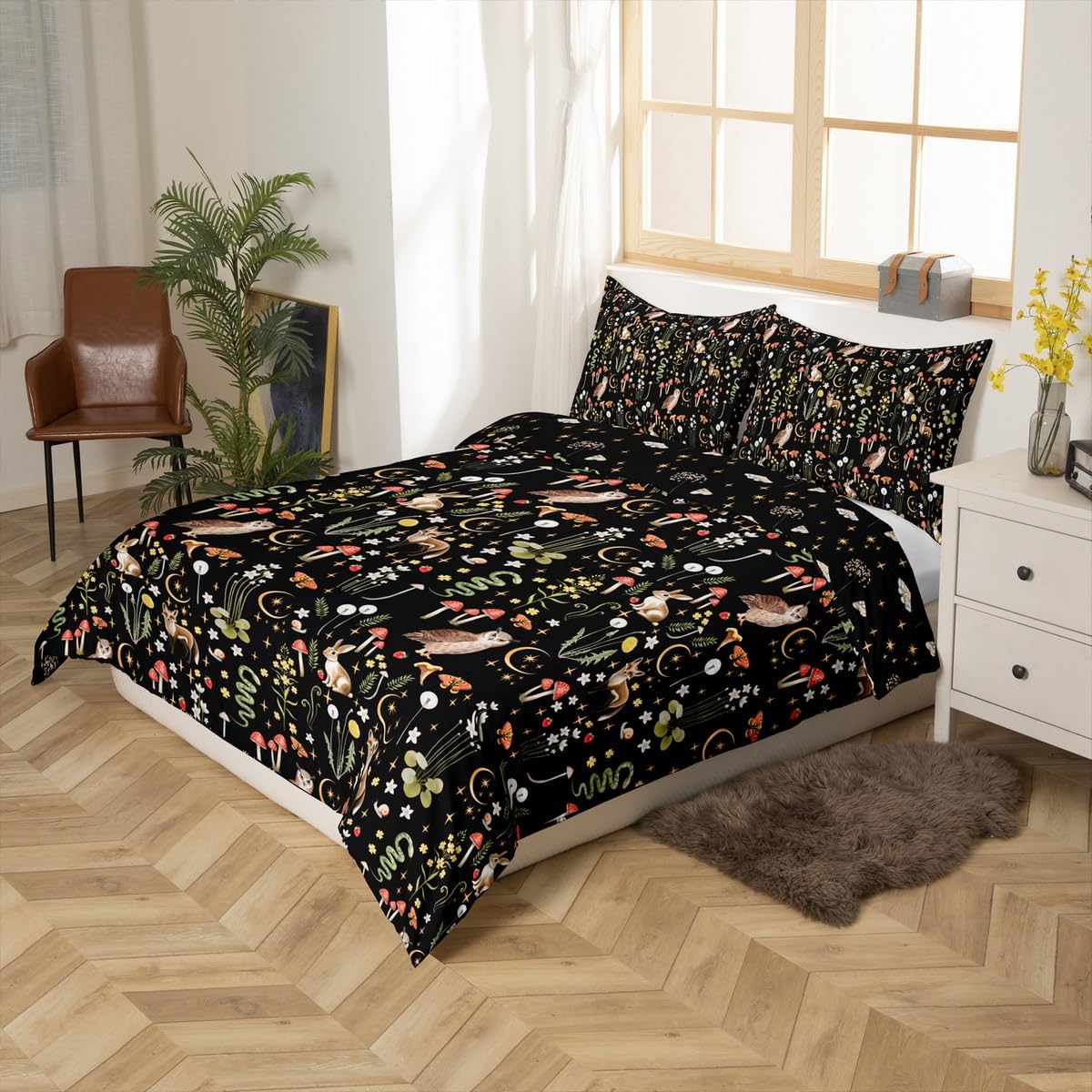 Homewish Black King Size Duvet Cover Sets for Kids Adults Vintage Floral Bedding Set Microfiber Reversible - Image 2