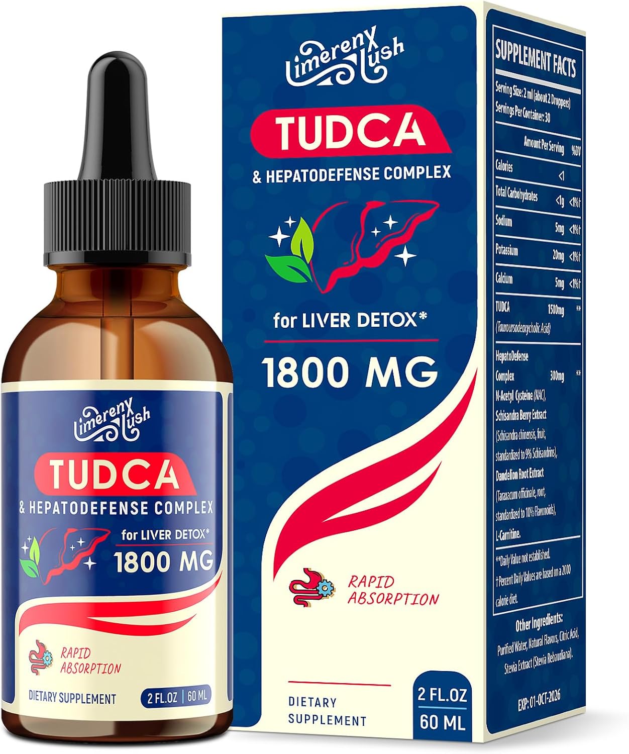 TUDCA Liver Support Drops 1800mg - Powerful Liver Supplement with Bile Salts, NAC, Schisandra and Dandelion, Liver Detox & Repair - Fast-Absorbing, Sugar-Free, Alcohol-Free – 2 Fl.Oz