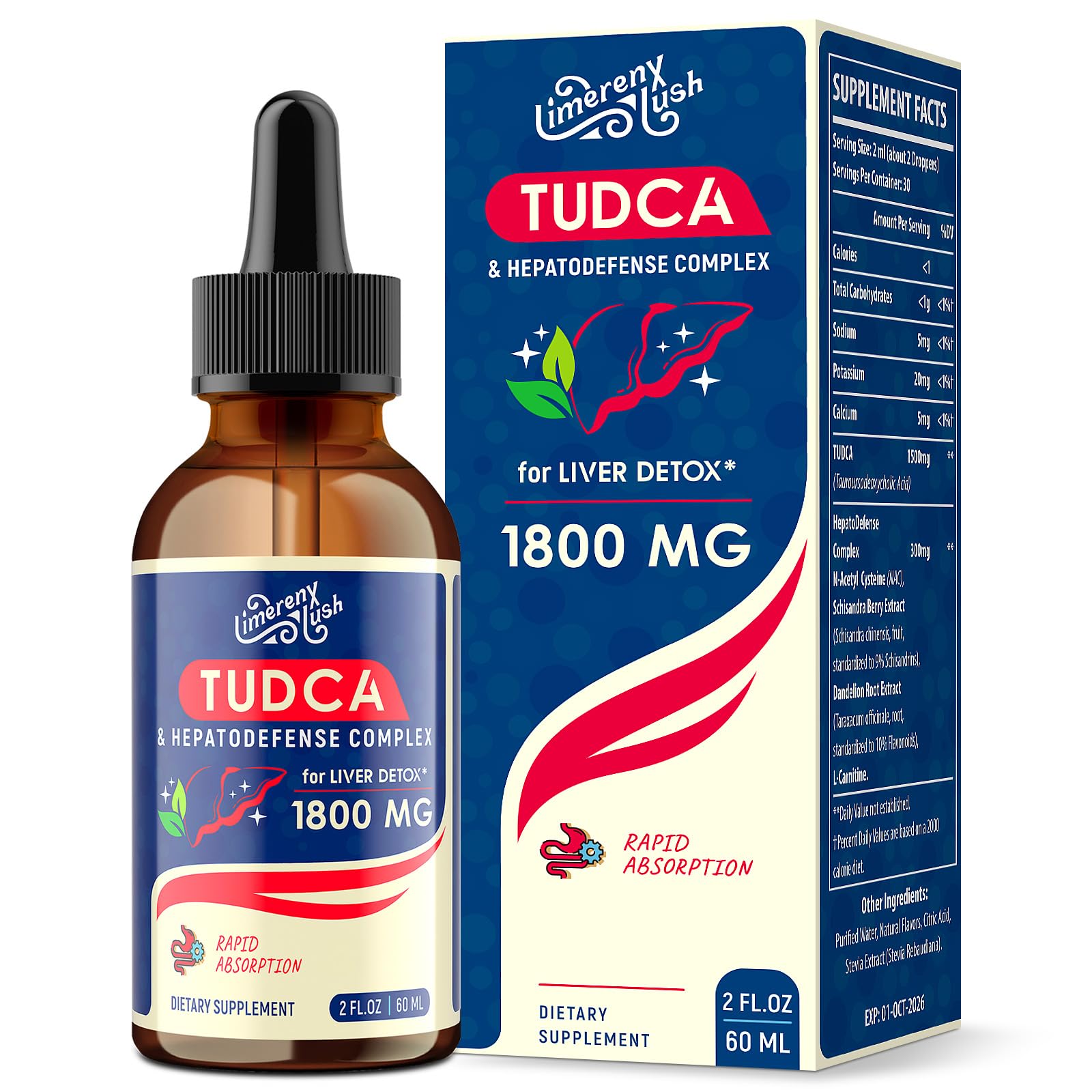 TUDCA Liver Support Drops 1800mg - Powerful Liver Supplement with Bile Salts, NAC, Schisandra and Dandelion, Liver Detox & Repair - Fast-Absorbing, Sugar-Free, Alcohol-Free – 2 Fl.Oz 2 Fl Oz (Pack of 1)
