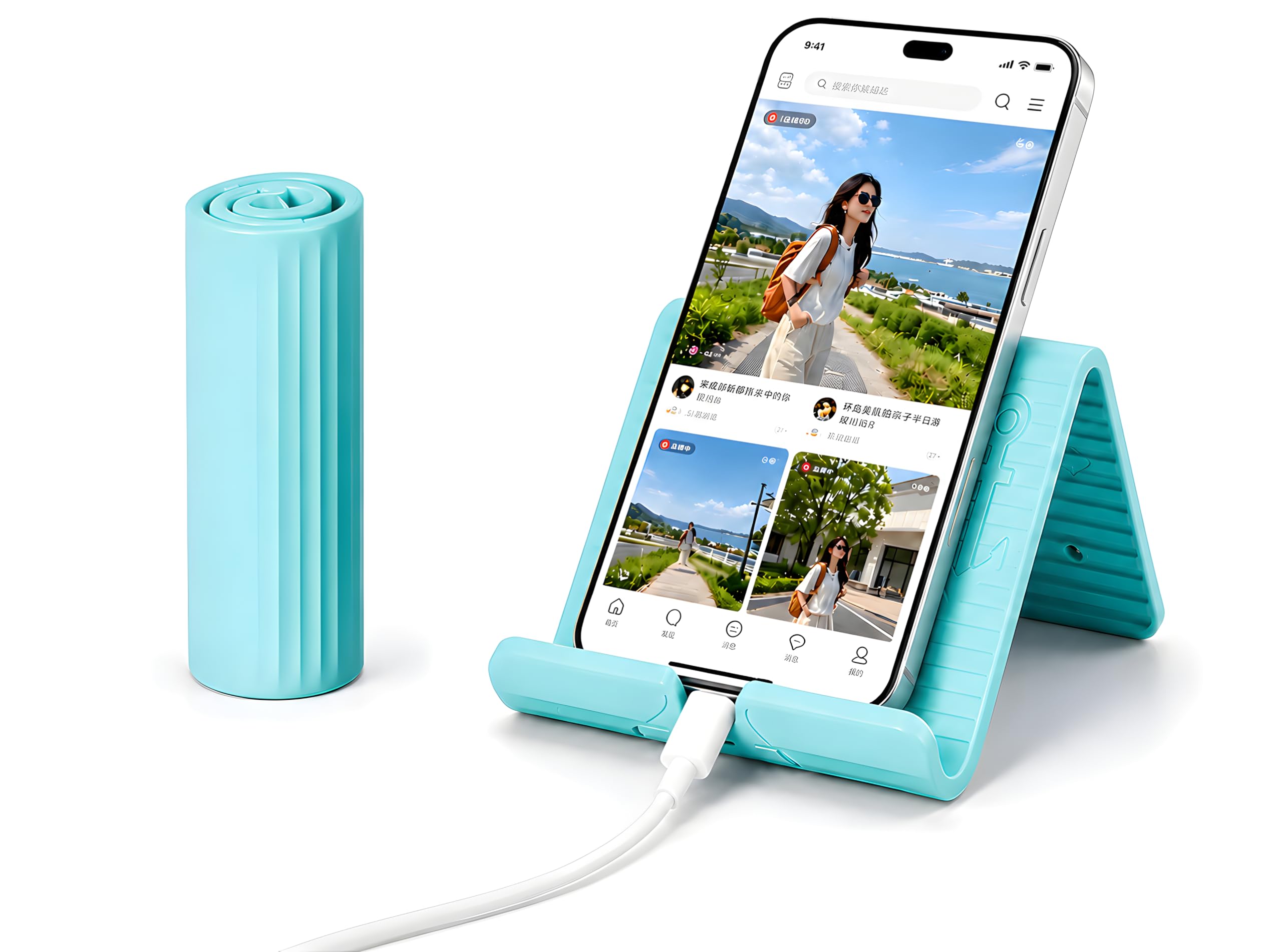 Portable Foldable Silicone Aluminum Phone Holder 2026 Flexible Phone Stand for Desk & Travel, Adjustable Non-Slip Universal Phone & Tablet Holder for Home, Kitchen, Office, Treadmill (Aqua Blue)-picture-25