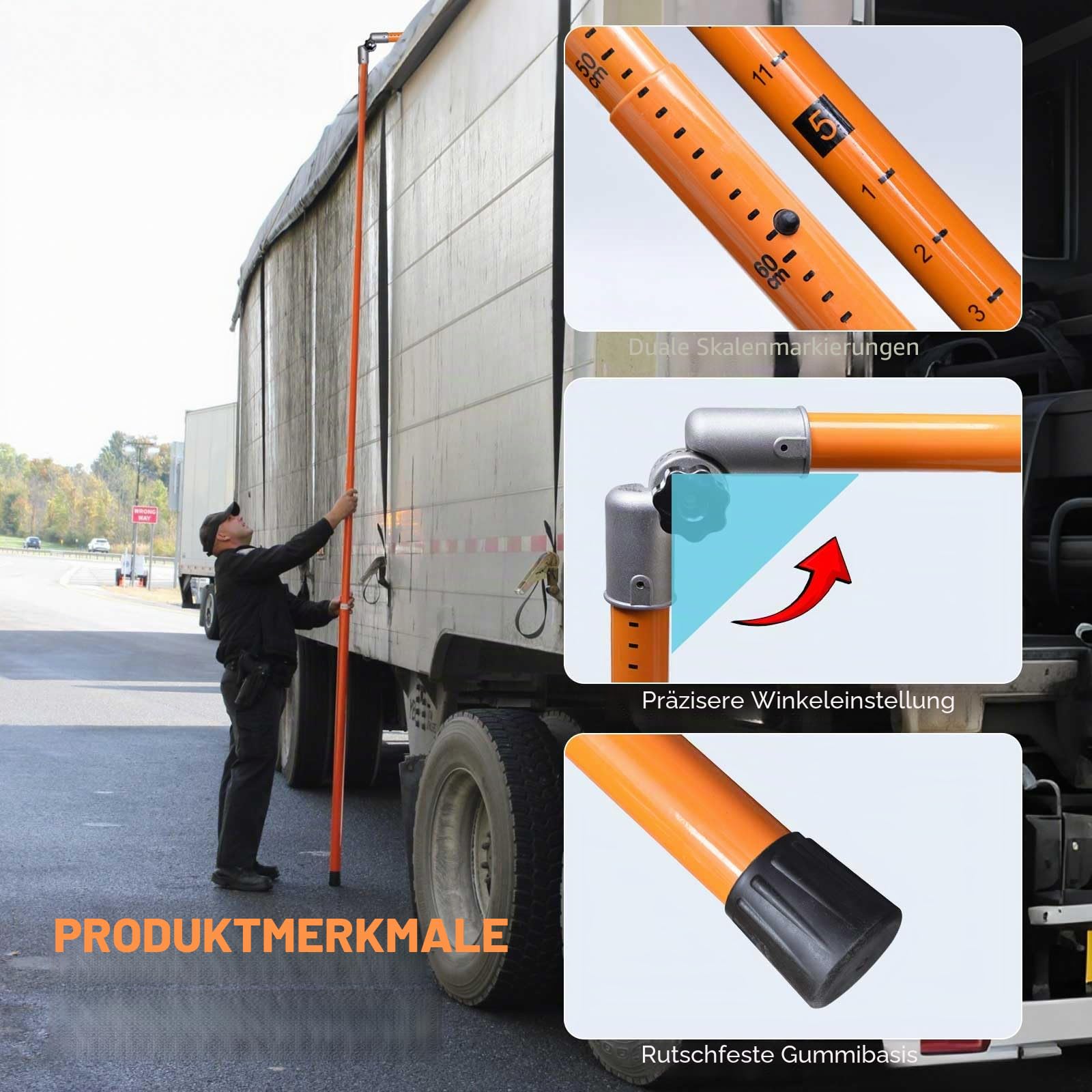 LKW Höhenmesslatte Höhenmesser 4,5m Teleskop Messstab Messlatte mit Tragetasche für LKW Anhänger Wohnwagen