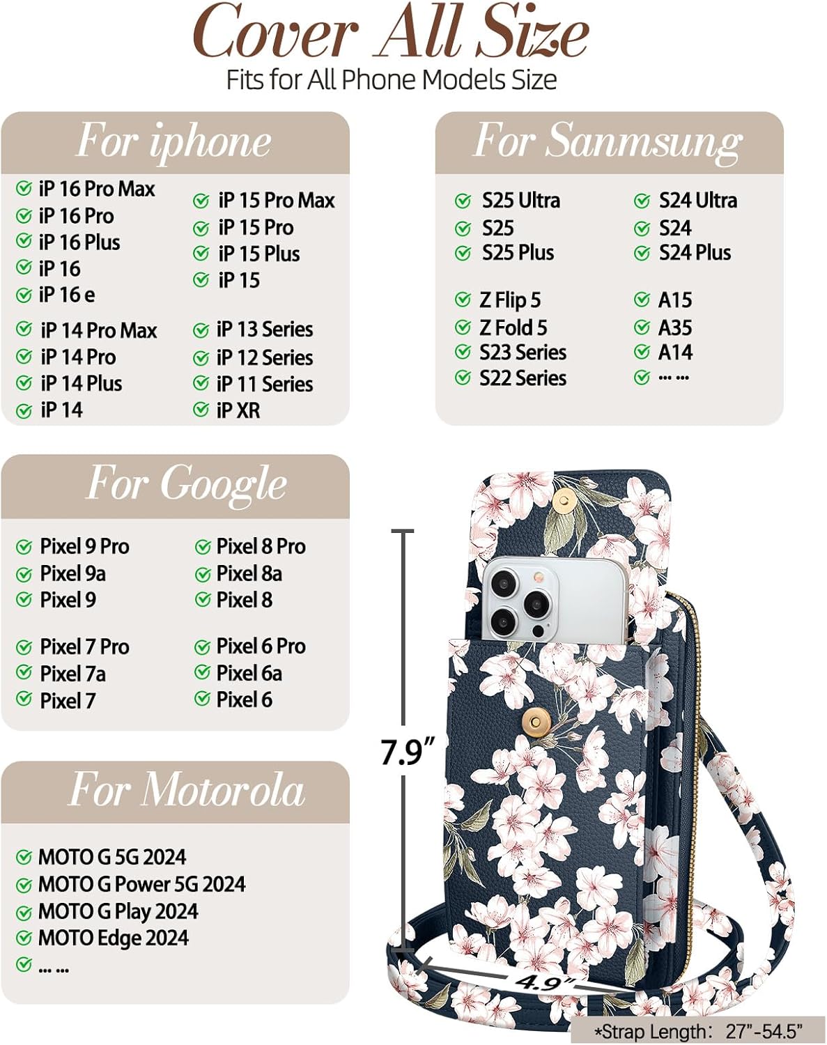 Phone Purse for Women - Cute Small Crossbody Bags Cellphone Wallet with Adjustable Strap Zipper and Card Slots - Image 4