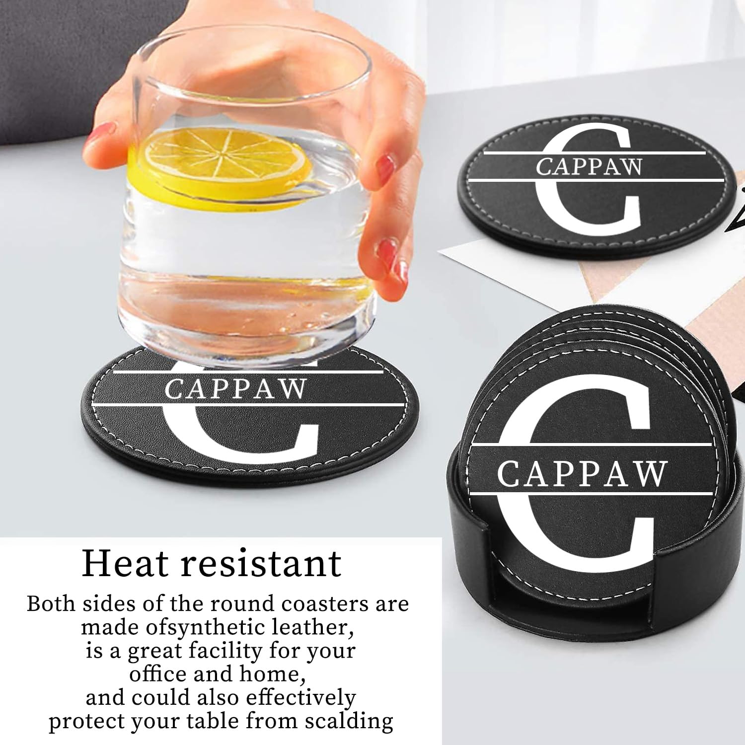 Personalized Leather Coaster for Drinks, Custom Coffee Coasters Set of 6, Customize Cup Coasters with Monogram Engraved, Wedding Gifts