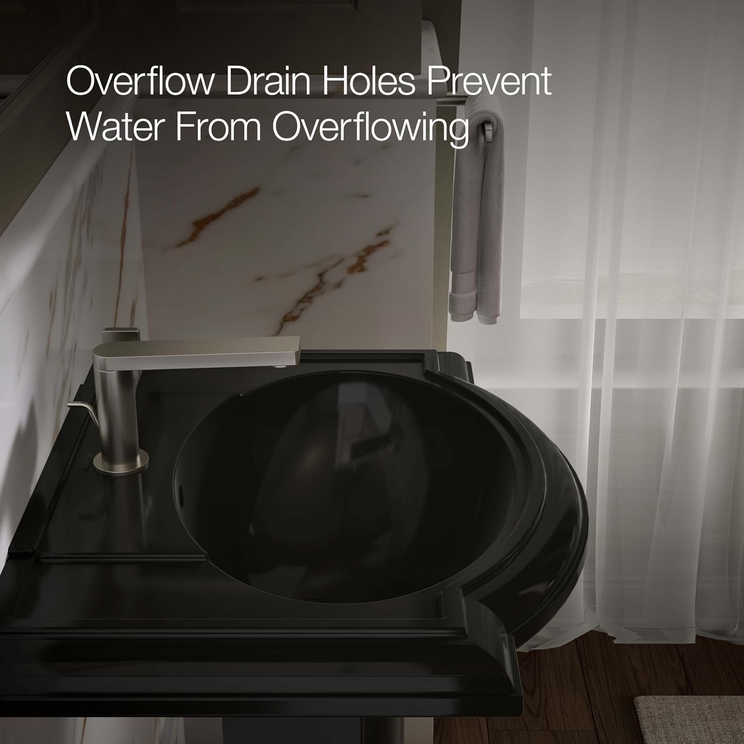 KOHLER K-2286-1-7 Devonshire Pedestal Bathroom Sink with Single-Hole Faucet Drilling, Black Black