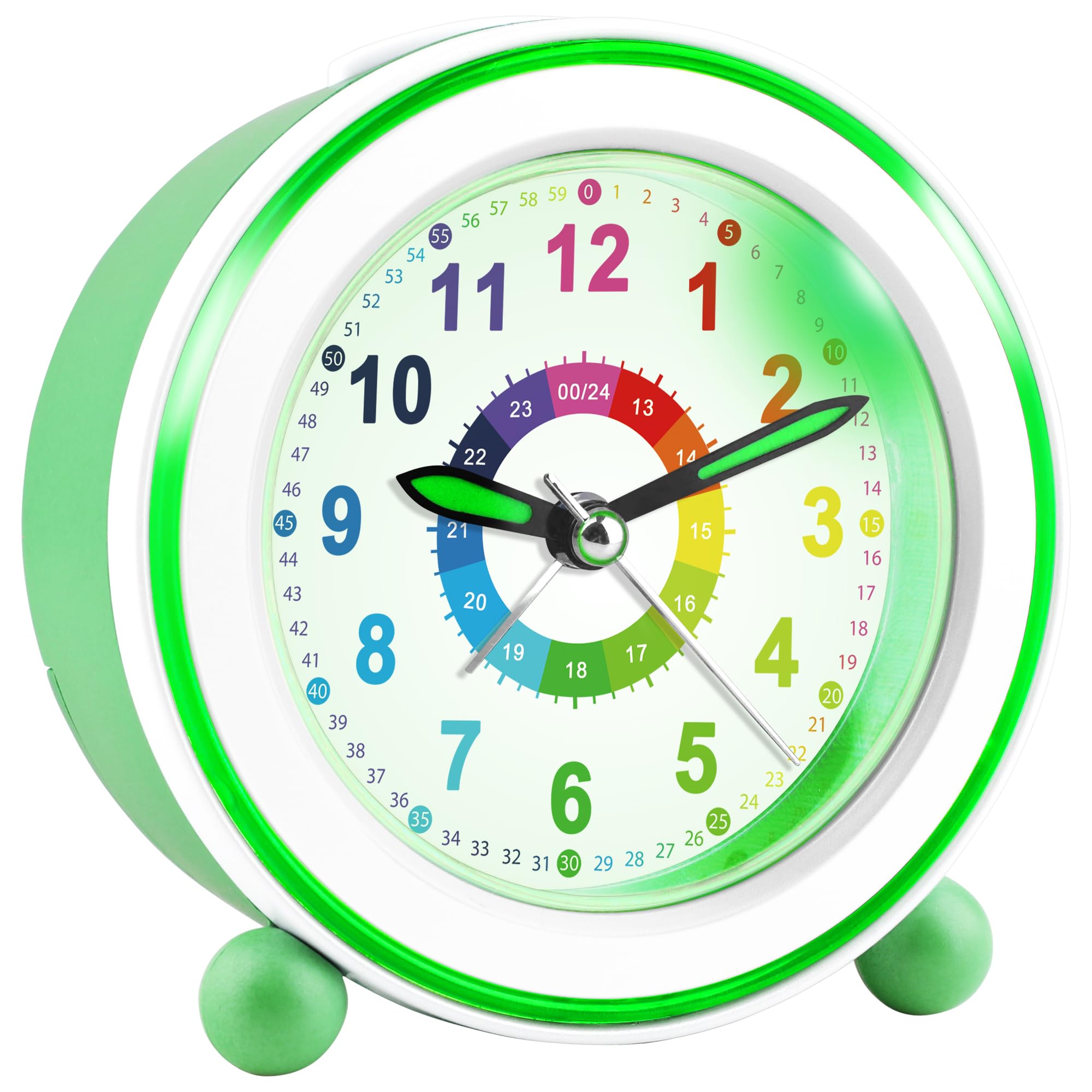 DTKID Wecker Kinder, Kinderwecker Ohne Ticken mit Snooze und Nachtlicht, Analoger Wecker für Jungen und Mädchen, Lernwecker Kinder, Batteriebetrieben