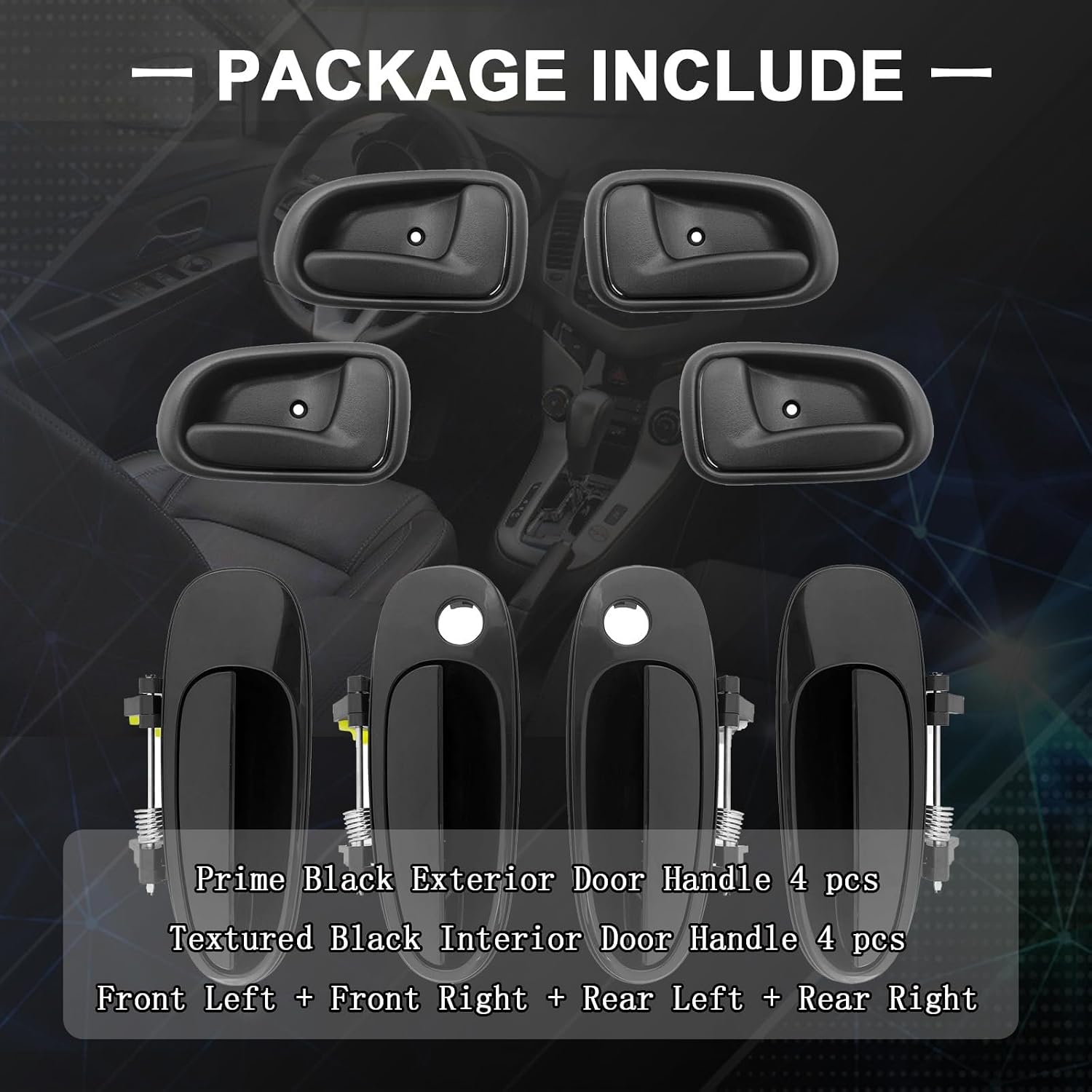 Cheriezing Exterior & Interior Door Handle Compatible with Toyota Corolla 1993-1997 (Outside Prime Black, Inside Textured Black) - Front Rear Left & Right Side Set of 8