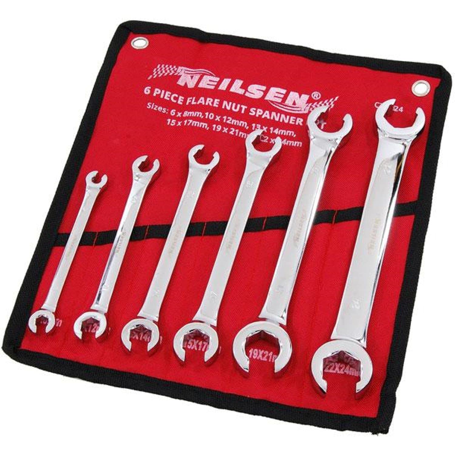 Neilsen CT1424 6pc Metric Flare Nut Spanner Set - 6mm to 24mm with 15-Degree Offset for Easy Access