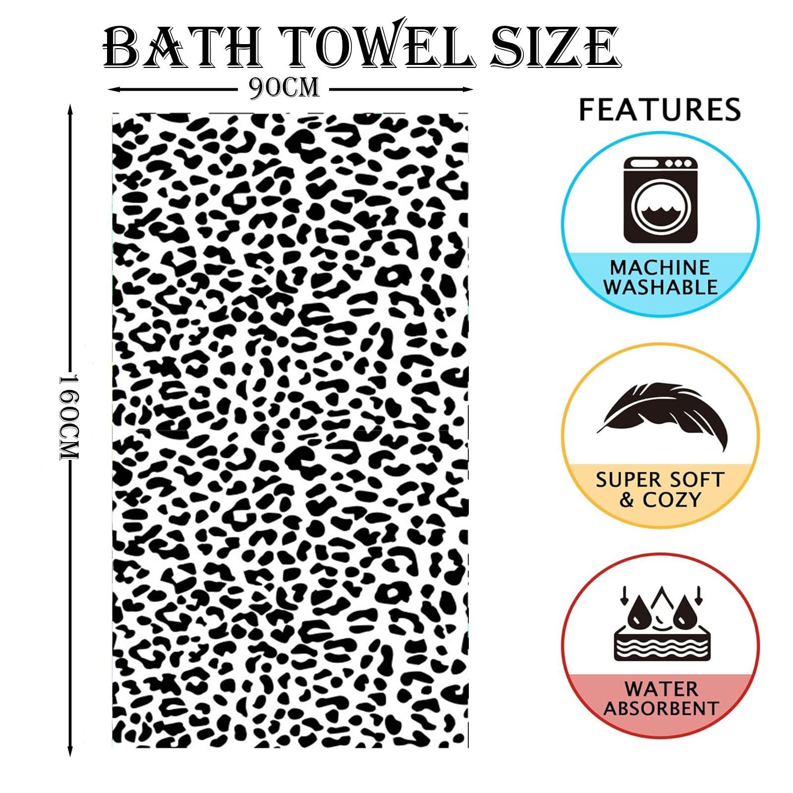 Large Thin Microfibre Beach Towel with Bag for Adult Men Women,160x90cm Leopard Beach Towels Quick Dry Sand Free Lightweight Swim Bath Towel for Travel,Swimming,Pool,Holiday,Camping,Yoga,Gym Sports - Image 2
