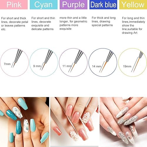 Miniatura 2 de Mudder Juego de 10 pinceles de uñas 3D para uñas, delineador de uñas, pincel ombré, diseño de pintura de uñas, pinceles de pluma de acrílico con