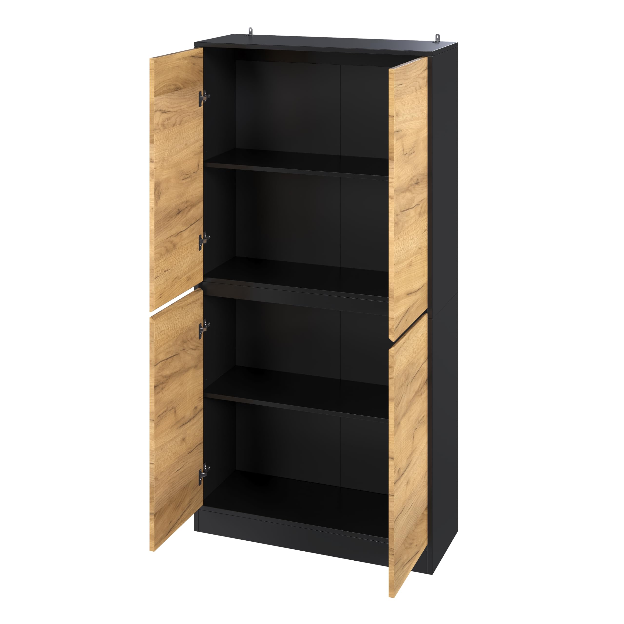 SUKY Armadietto per documenti, 80 x 35 x 180 cm, per ufficio, legno, rovere nero, ripiani regolabili, libreria, corridoio
