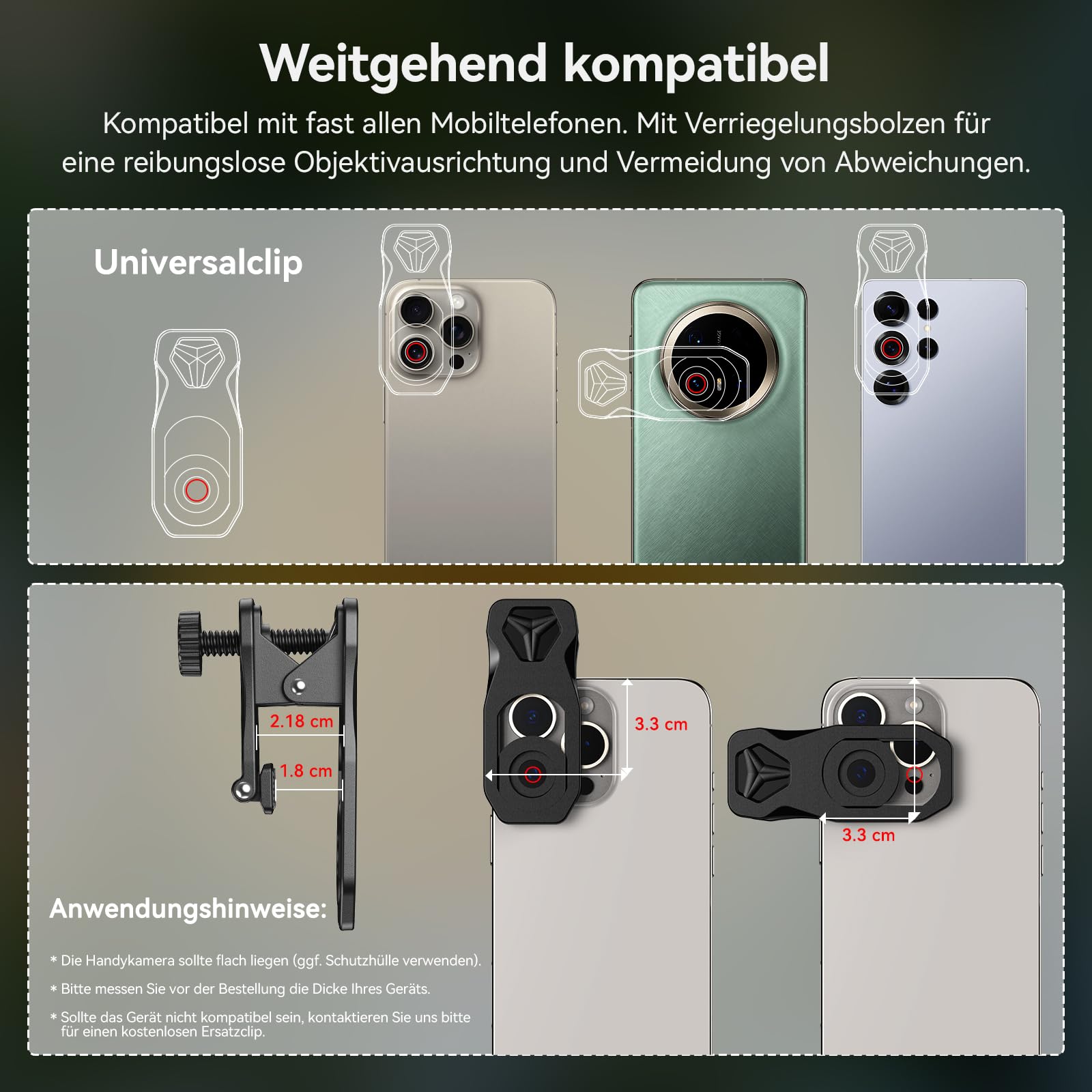 APEXEL HB100-HD Handy Makroobjektiv, F1.8 mit 45 Fülllichtmodi, 10x Handyobjektiv mit Telefonclip, kompatibel mit iPhone 17/16/15, Samsung, Google Pixel und Anderen Smartphones