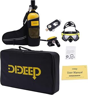 Mini Scuba Tank 1L Portable Diving Tank, 15-20 Minutes Diving Backup Lung Air Tanks Refillable Oxygen Cylinder Kit Reusable Pony Bottle Portable Diving Set Snorkeling Equipment