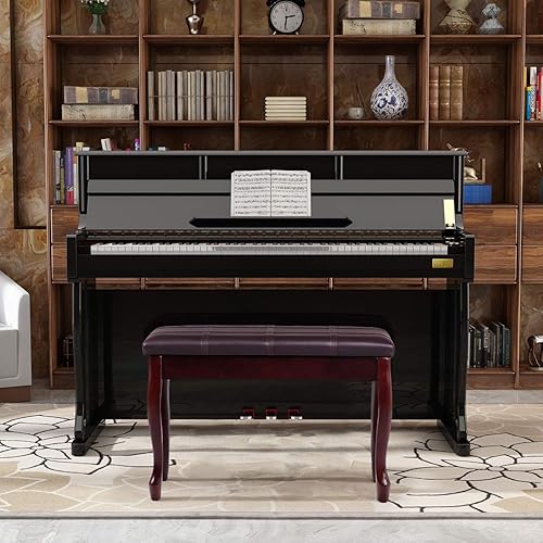 Miniatura 2 de GOFLAME Taburete de banco de piano con cojín acolchado y almacenamiento de música, asiento de piano resistente con asiento acolchado de piel