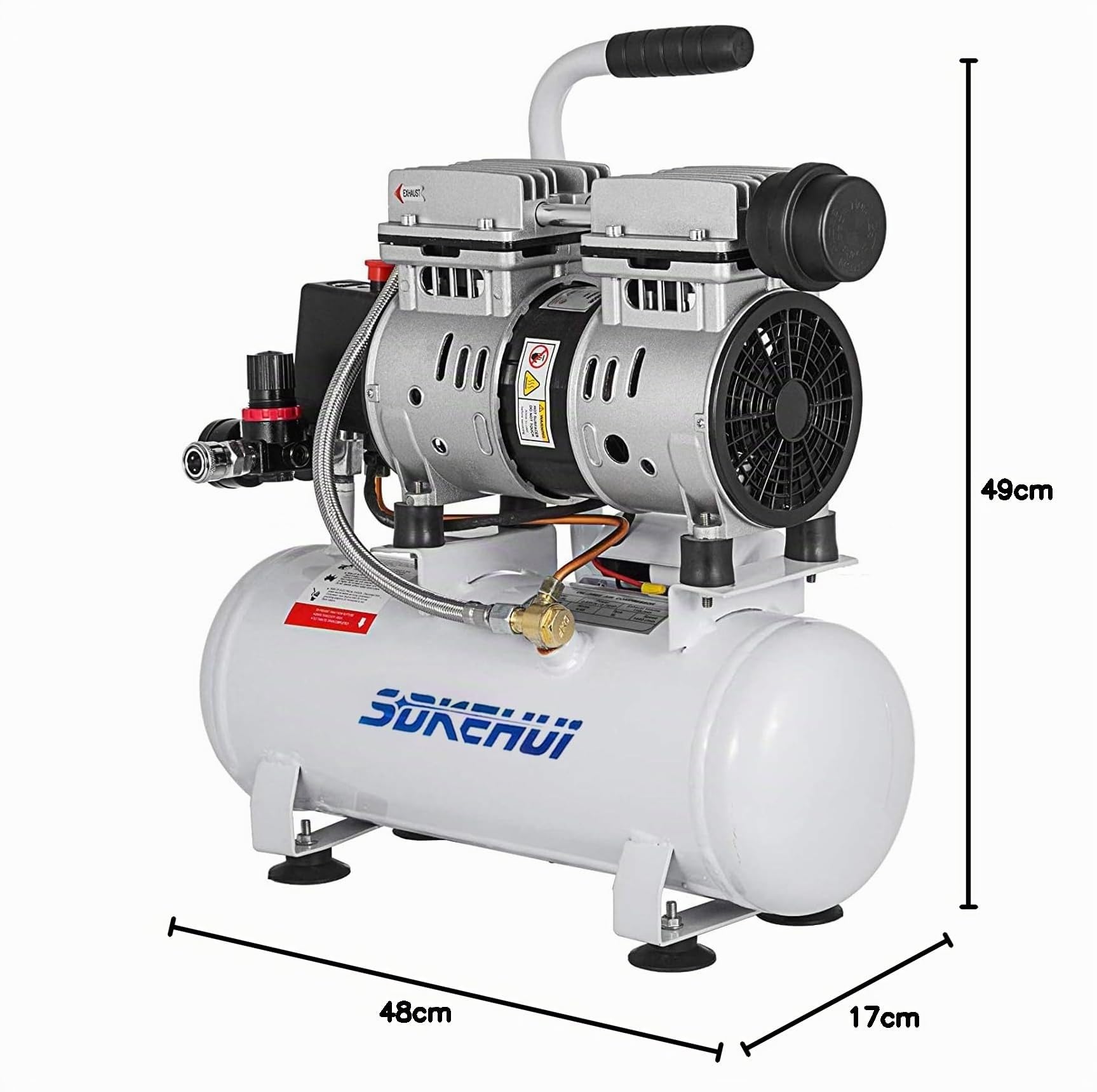 Flüsterkompressor 9 L, Leise Ölfrei Kompressor 550 W, Ölfrei Luftkompressor 58 dB, Druckluftkompressor 220 V, Silent Druckluft Kessel 110 L/min Abgasvolumen, mit Eingebautem Abluftventilator