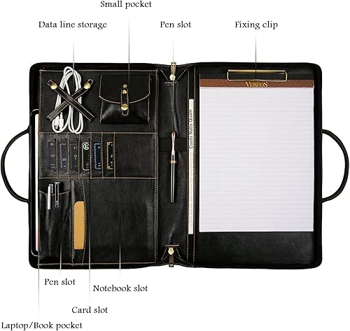 Miniatura 2 de GZRHKJ Portafolio de piel de cera de aceite 85 x 14 pulgadas carpeta de portapapapeles con asa funda de transporte personalizada para portátil de 15