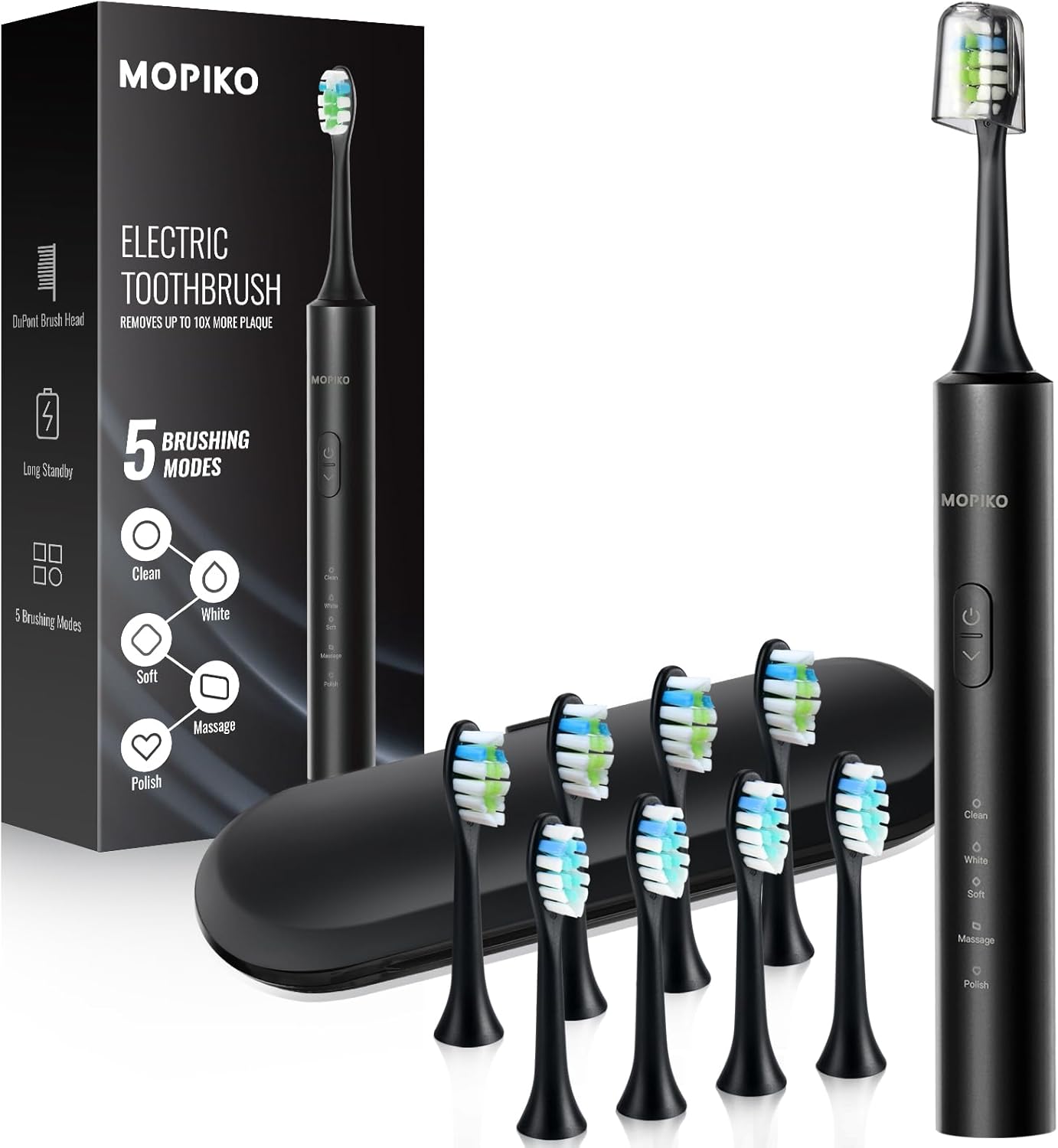 Sonic Electric Toothbrush for Adults – 5 Modes Power Sonic Rechargeable Black Electric Toothbrush with 8 Brush Heads Sonic Electric Toothbrush for Adults – 5 Modes Power Sonic Rechargeable Black Electric Toothbrush with 8 Brush Heads