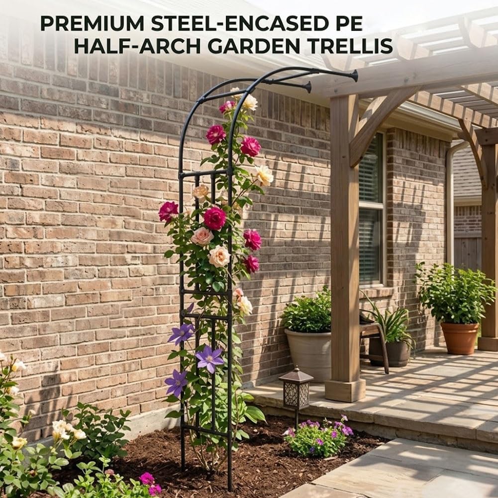 Arche À Rosiers en Métal, Arceau De Jardin Demi-latérale, Treillis Et Support pour Plantes Grimpantes, Pergola Déco pour Extérieur, Terrasse, Mariage Et Cérémonie(Black,W150*H240cm)