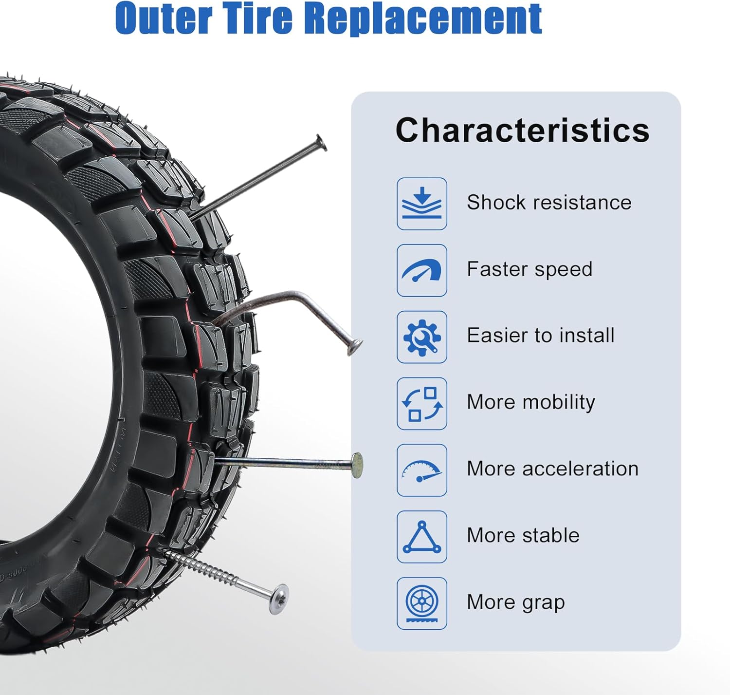 SYACHI 10 x 3 Inch Off Road Outer Tire, 255X80 Scooter Tire, Non-Slip Wear-Resistant Thick Rubber, Compatible with Zero 10x, Apollo Pro Scooter Tyre, 1 Pack